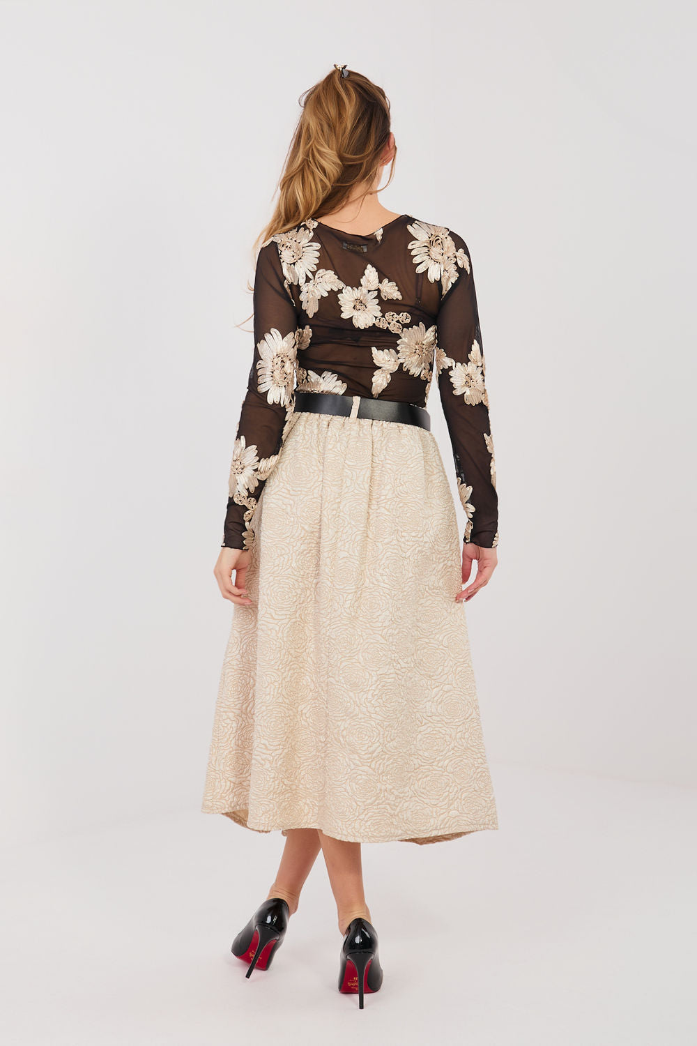 Rue Paris Beige Floral Pleated Skirt - view 3