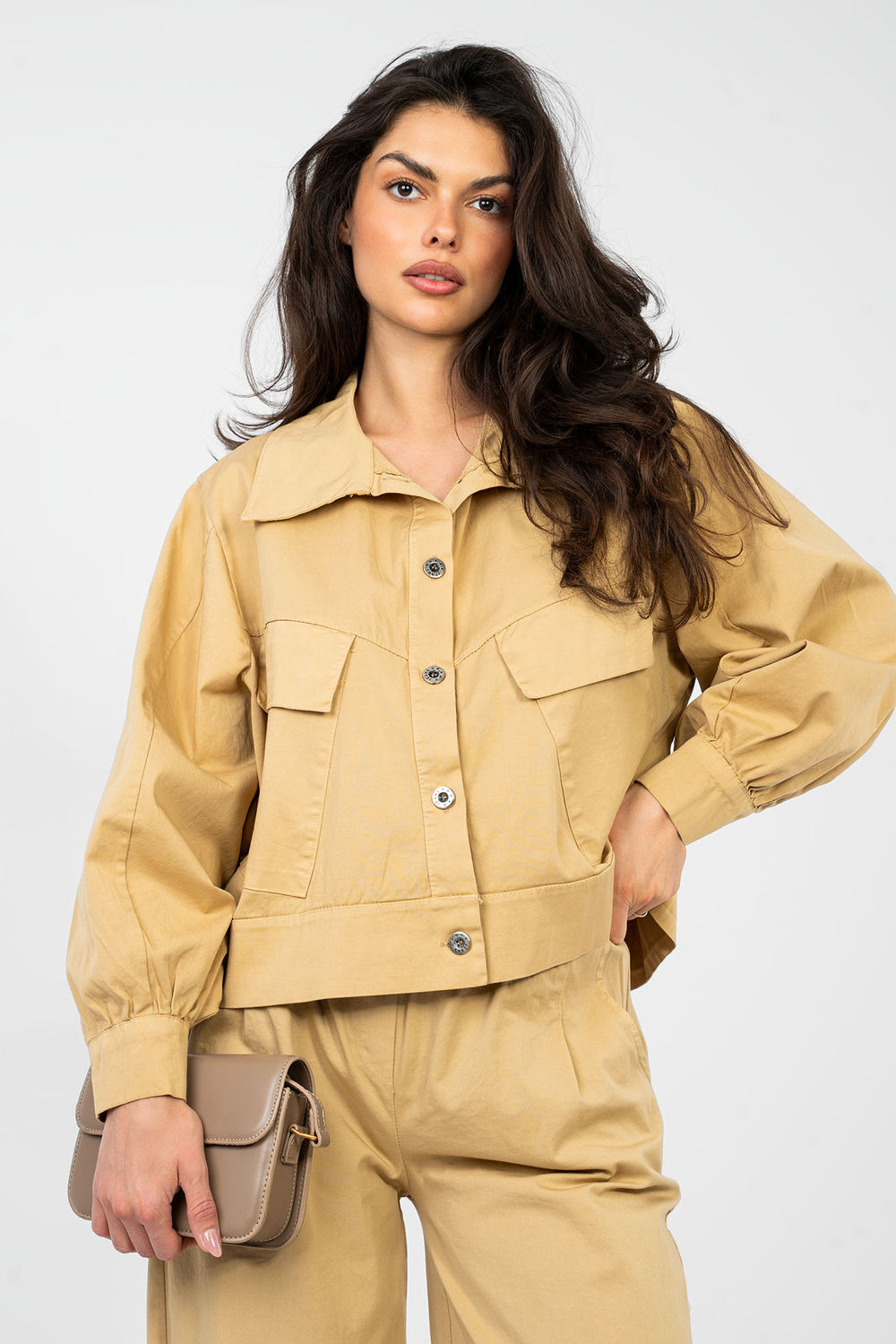 Rue Paris Camel Cotton Long Sleeve Top