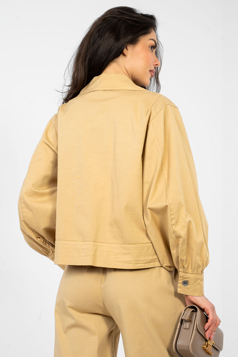Rue Paris Camel Cotton Long Sleeve Top - view 3