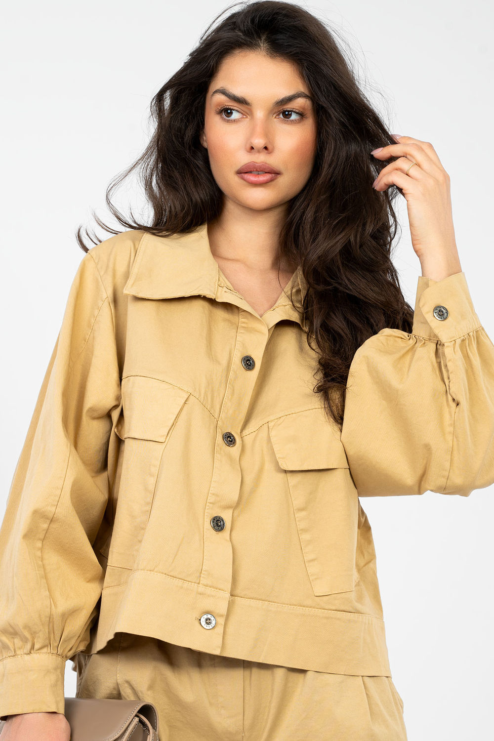 Rue Paris Camel Cotton Long Sleeve Top - view 4