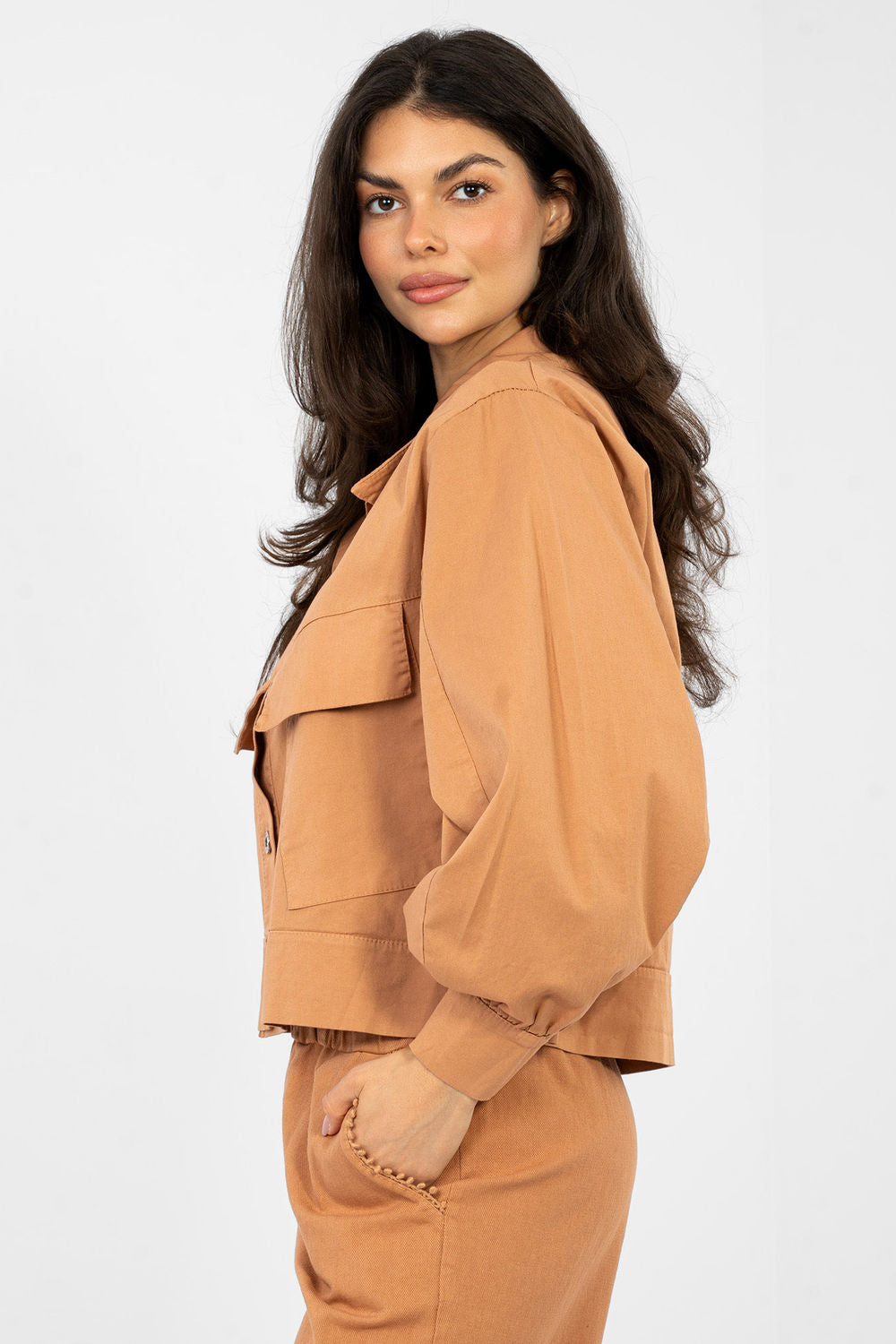 Rue Paris Dark Orange Cotton Long Sleeve Top - view 4