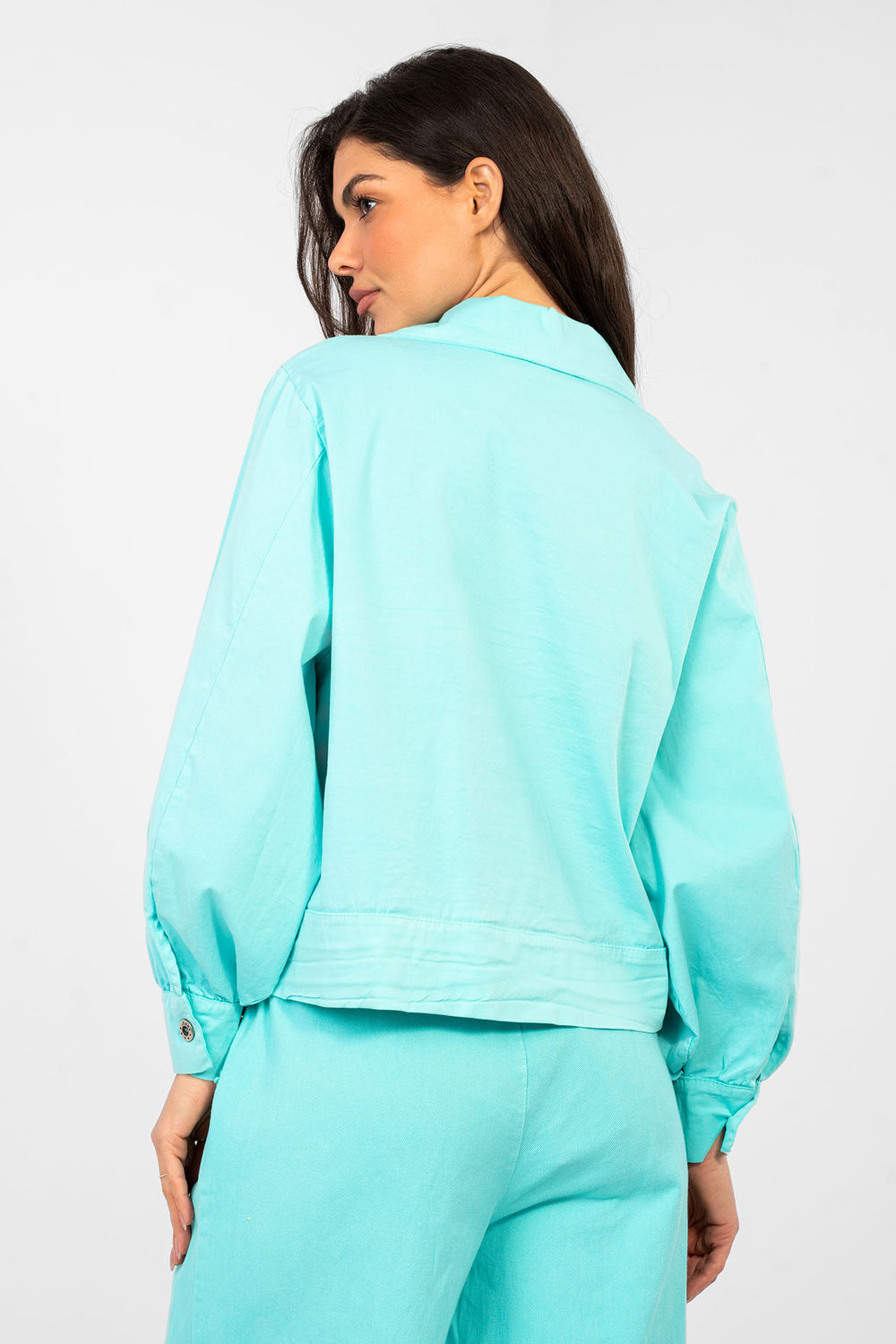 Rue Paris Turquoise Cotton Long Sleeve Top - view 2