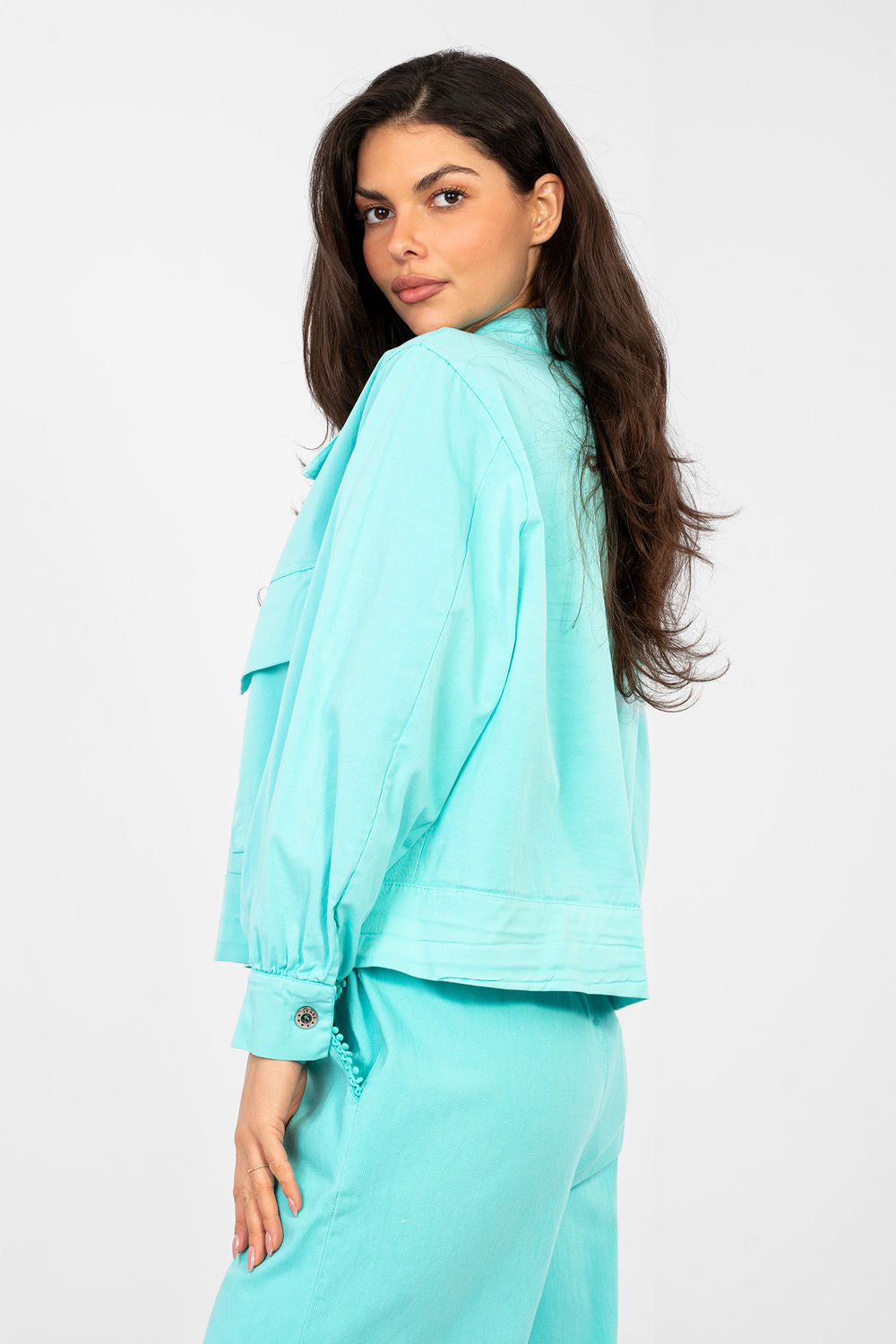 Rue Paris Turquoise Cotton Long Sleeve Top - view 3