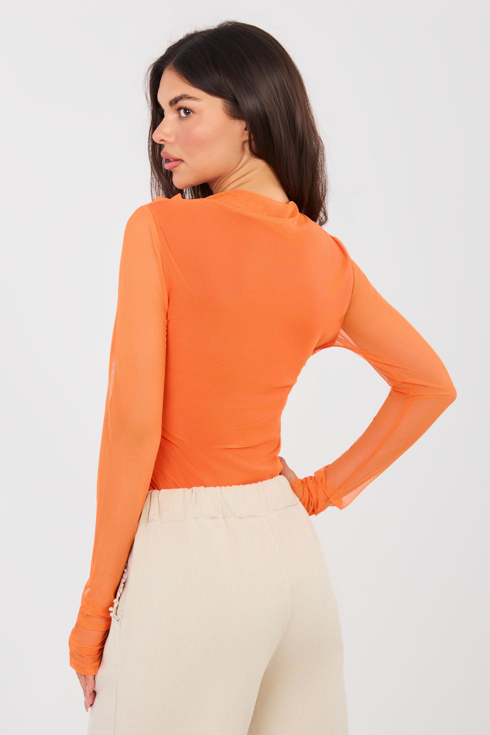 Italy Moda Orange Mesh Bodycon High Waisted Blouse - view 3