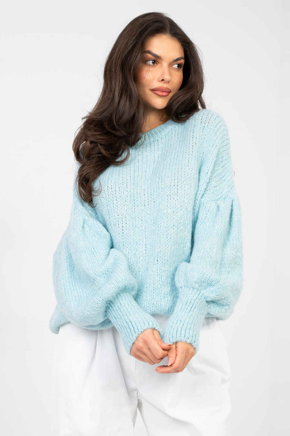 Italy Moda Light Blue Puff Sleeve Jumper