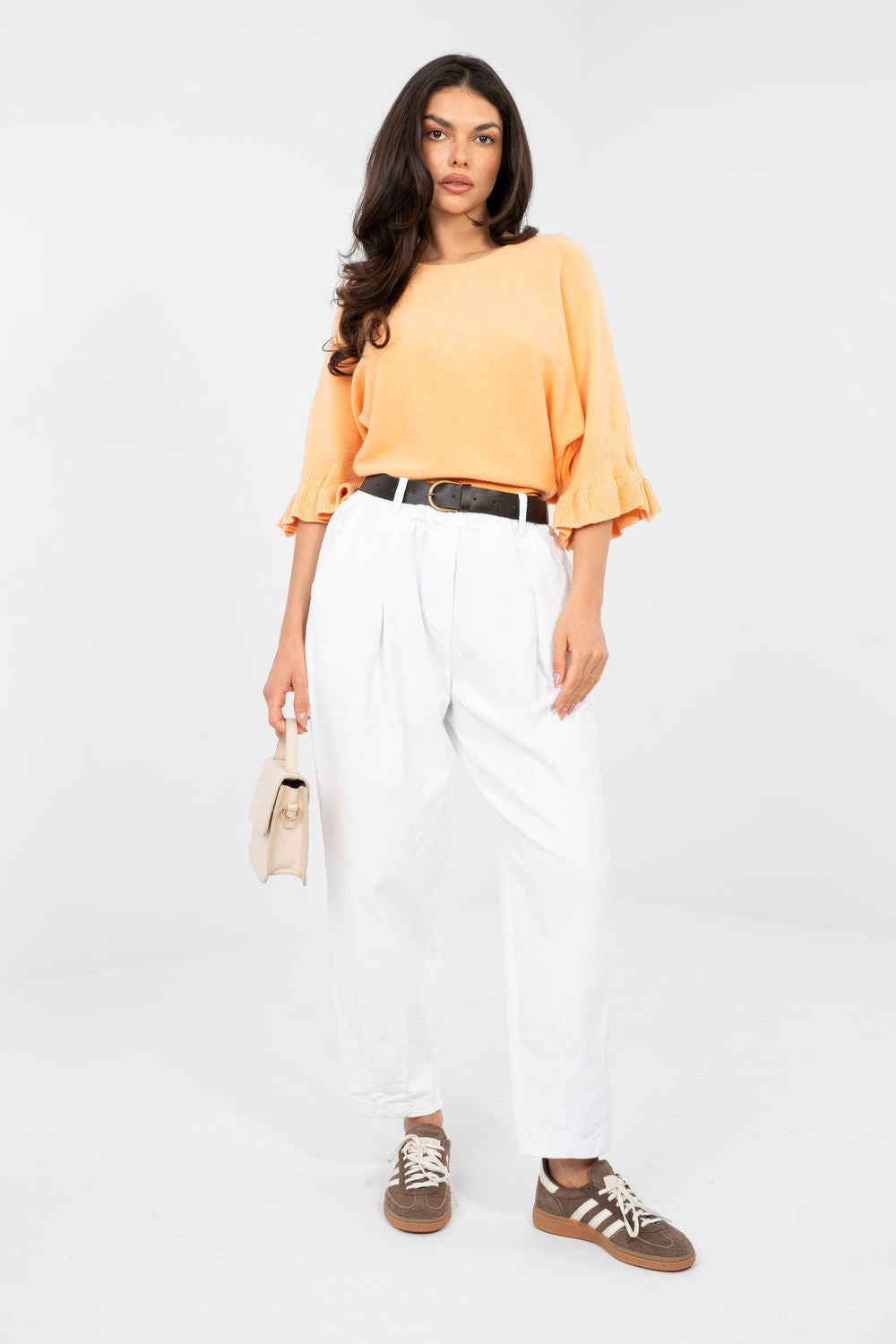 Italy Moda White Pleated High Waisted Corduroy Trousers