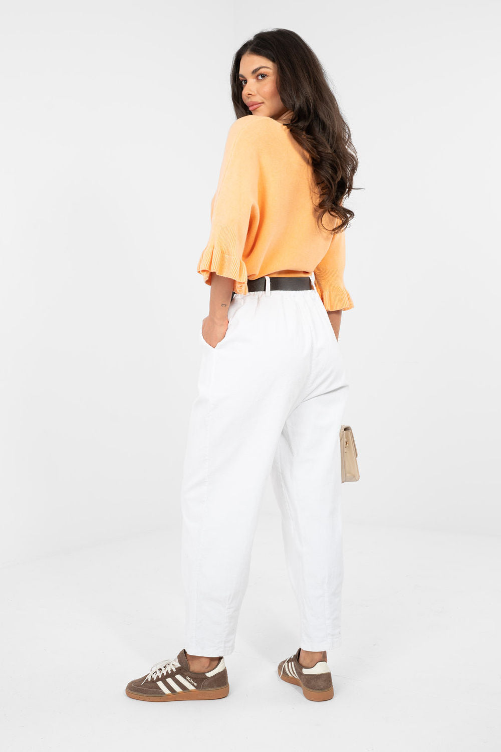 Italy Moda White Pleated High Waisted Corduroy Trousers - view 3