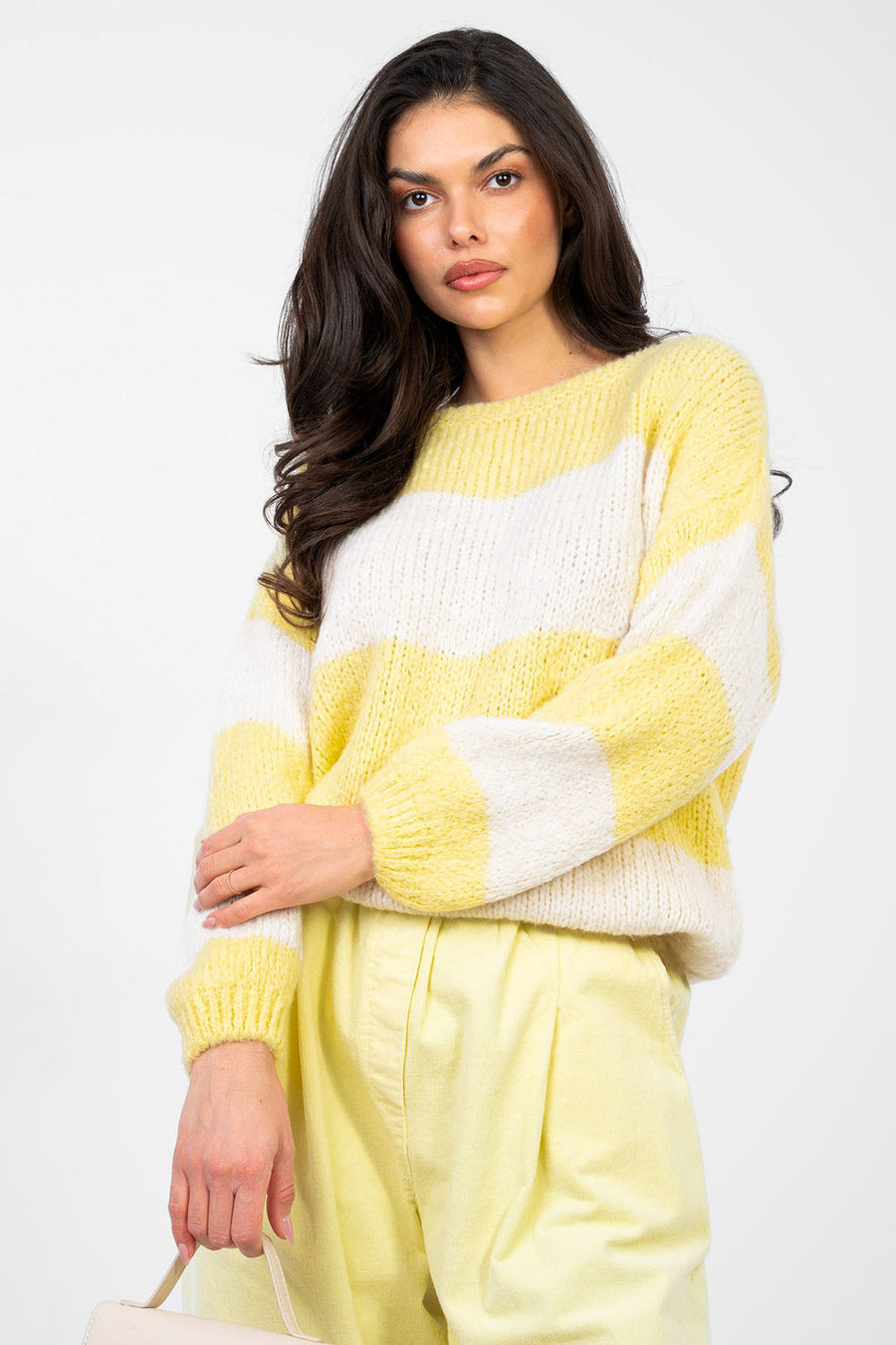 Italy Moda Light Yellow Oversized Long Sleeve Jumper