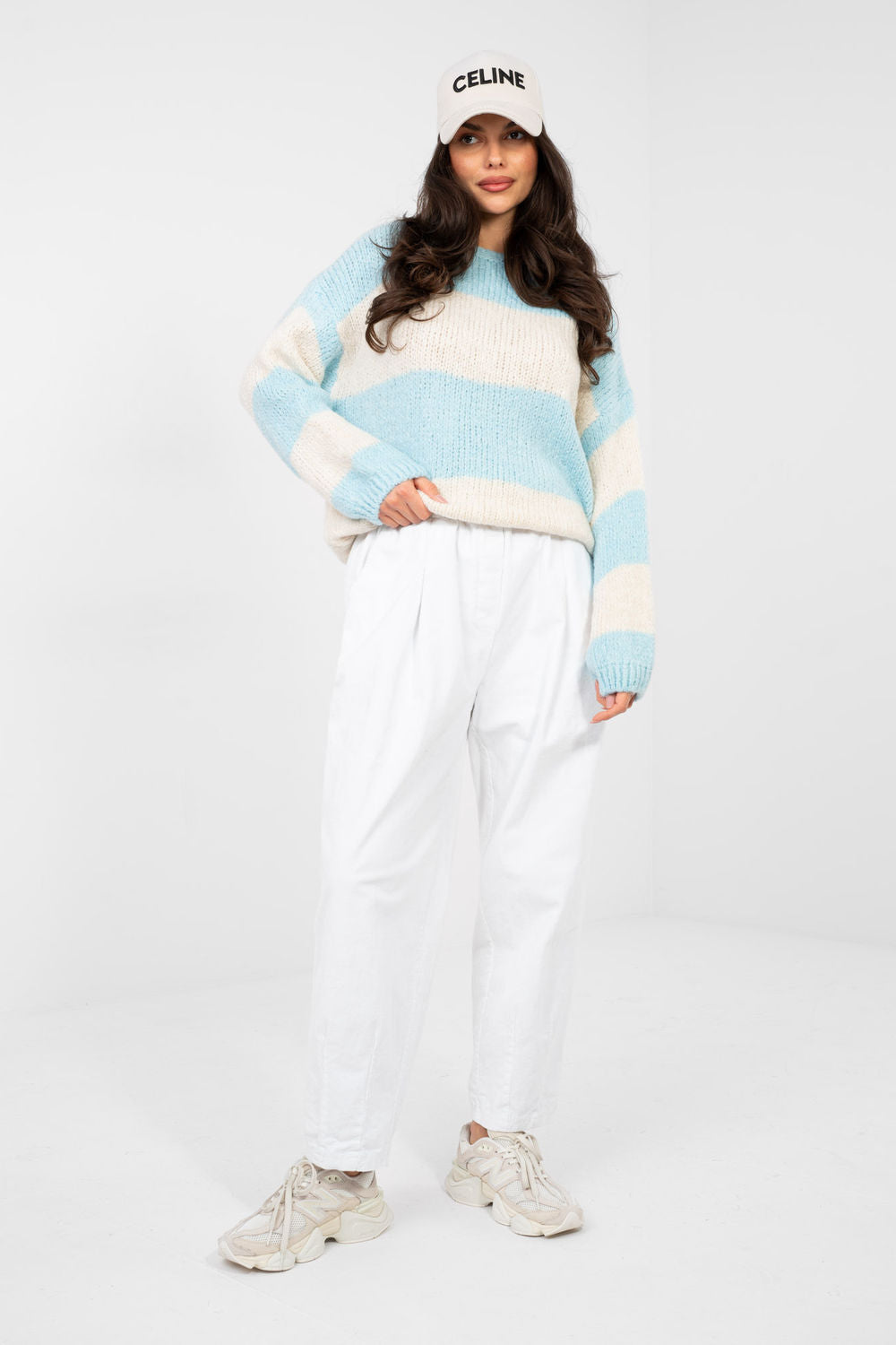 Italy Moda Light Blue Striped Oversized Jumper - view 2