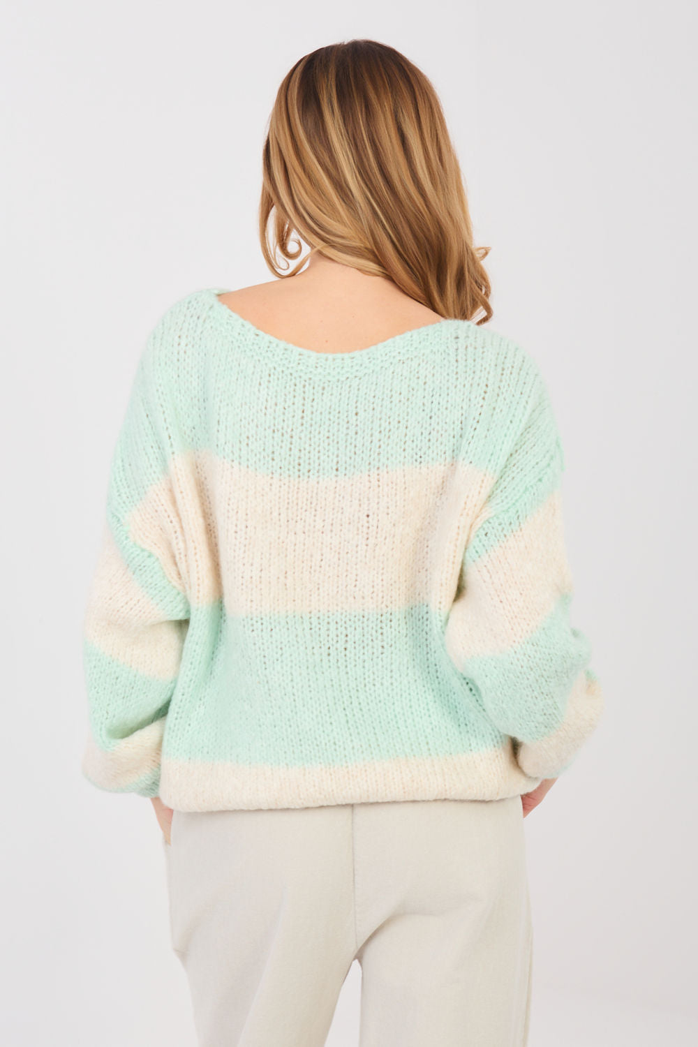 Italy Moda Mint Striped Oversized Jumper - view 3