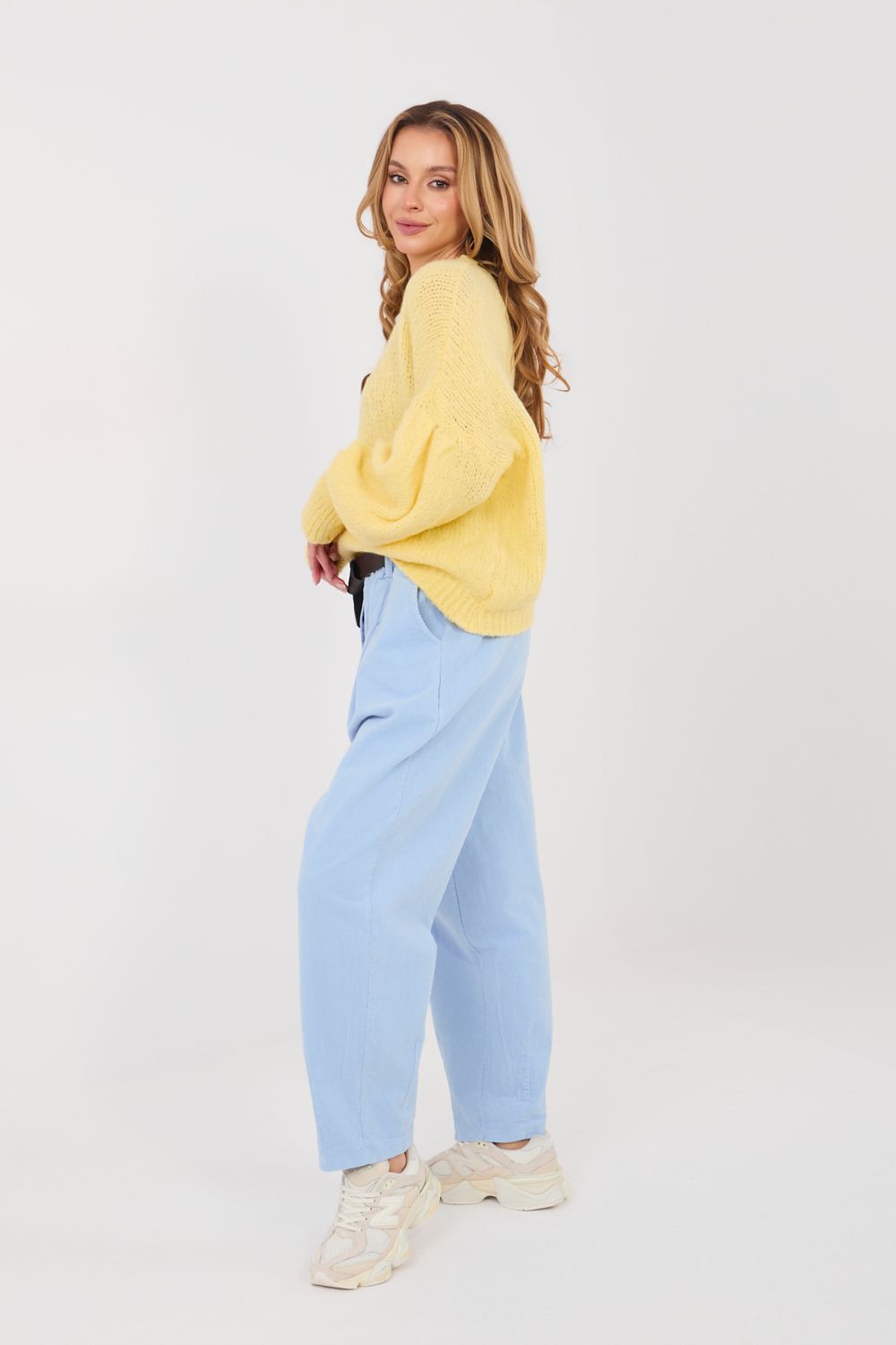 Italy Moda Light Blue Pleated High Waisted Corduroy Trousers - view 3
