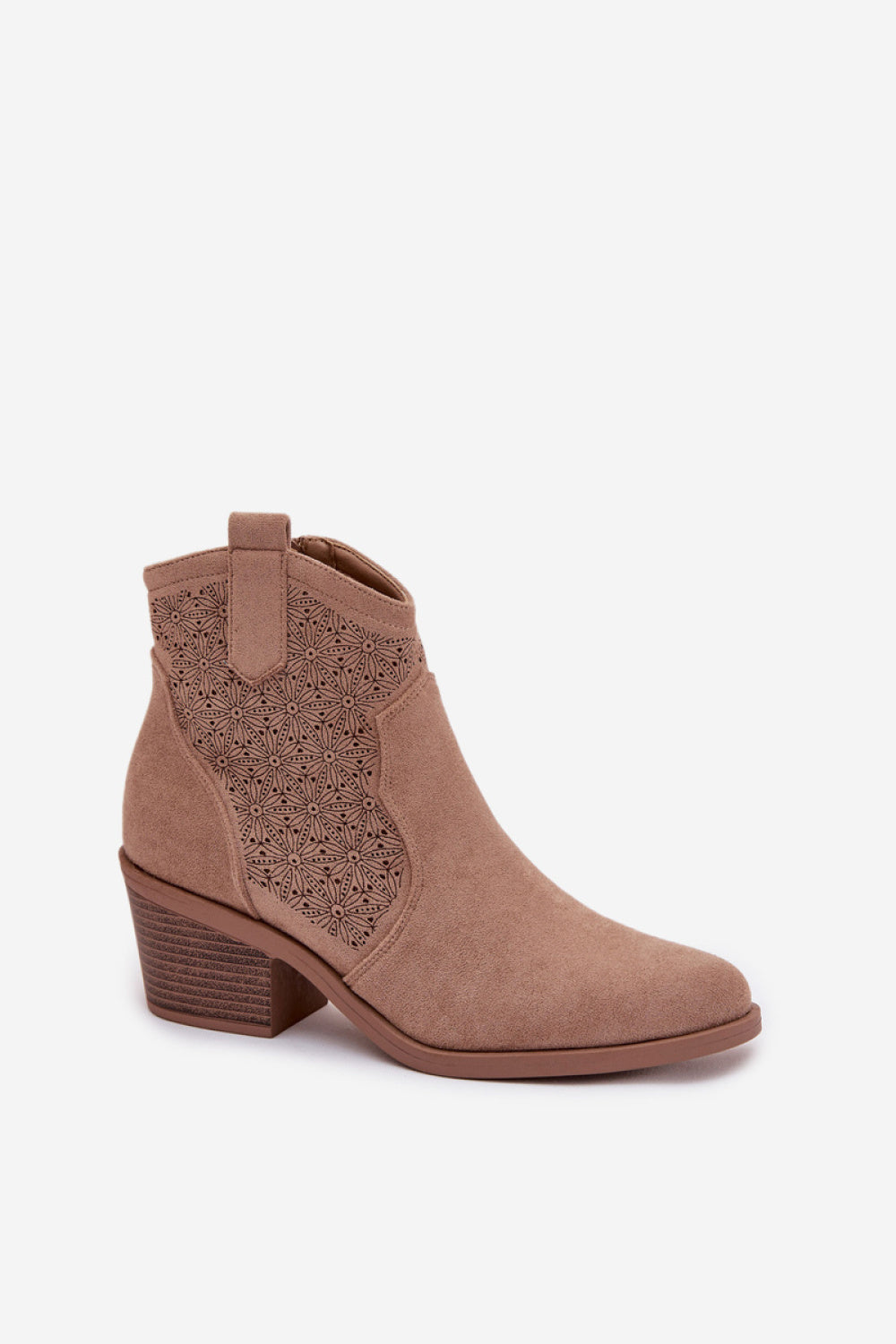 Step In Style Beige Faux Suede Heeled Ankle Boots - view 2