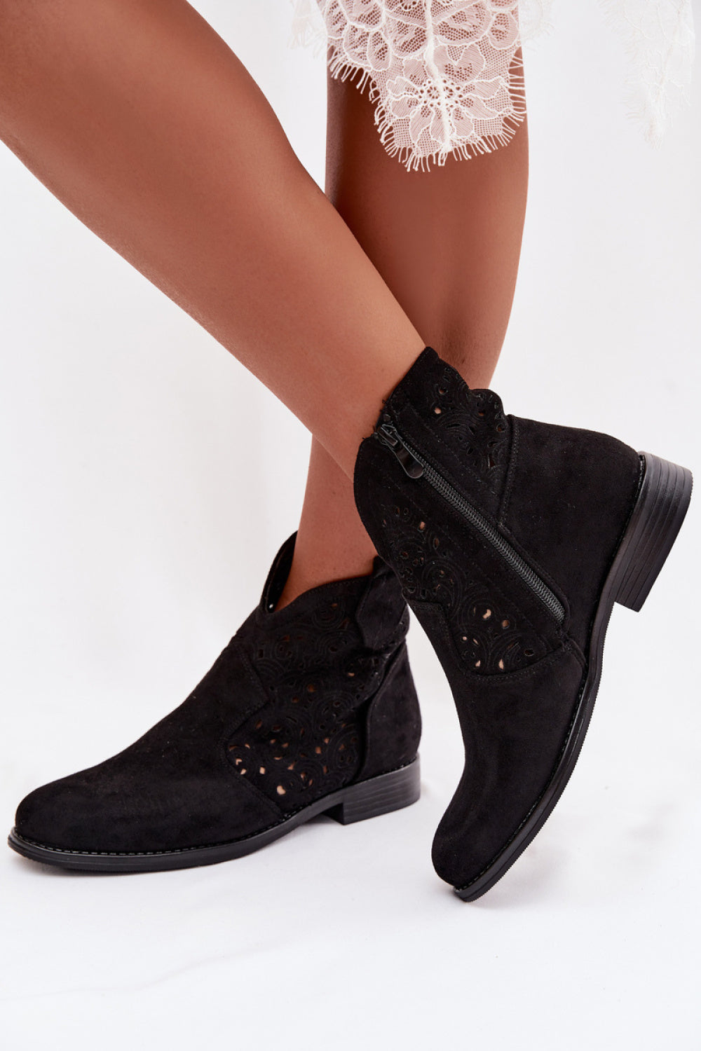 Step In Style Black Faux Suede Flat Boots with Round Toe