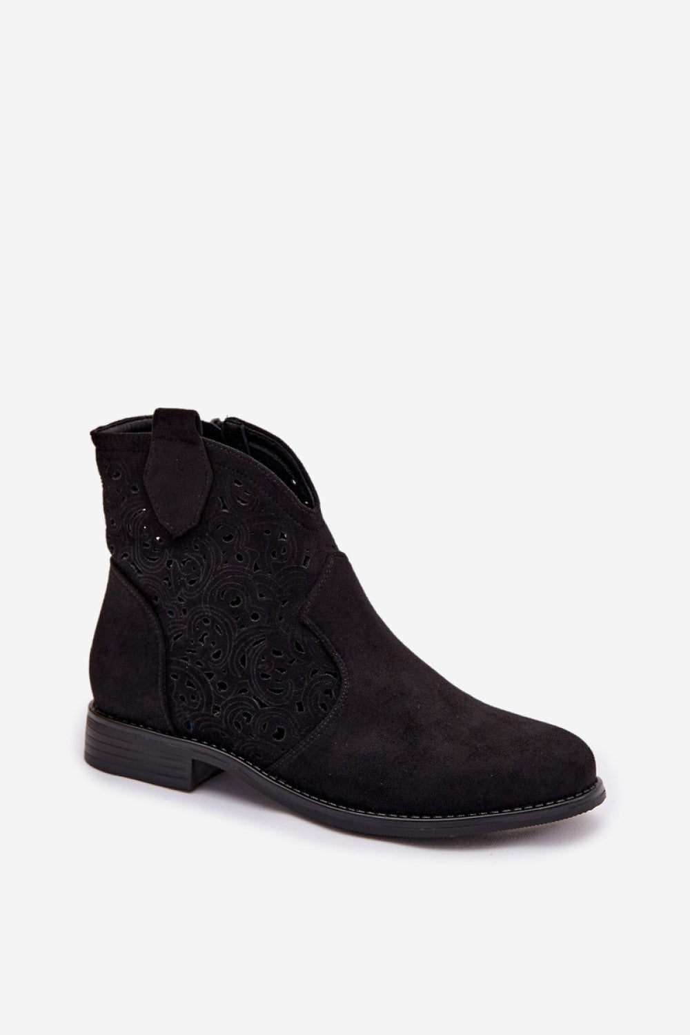 Step In Style Black Faux Suede Flat Boots with Round Toe - view 2