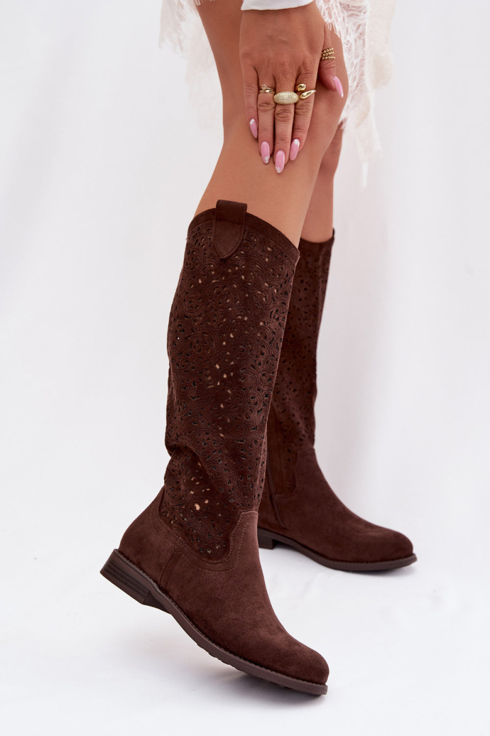 Step In Style Chocolate Flat Lace Up Cut-Out Boots