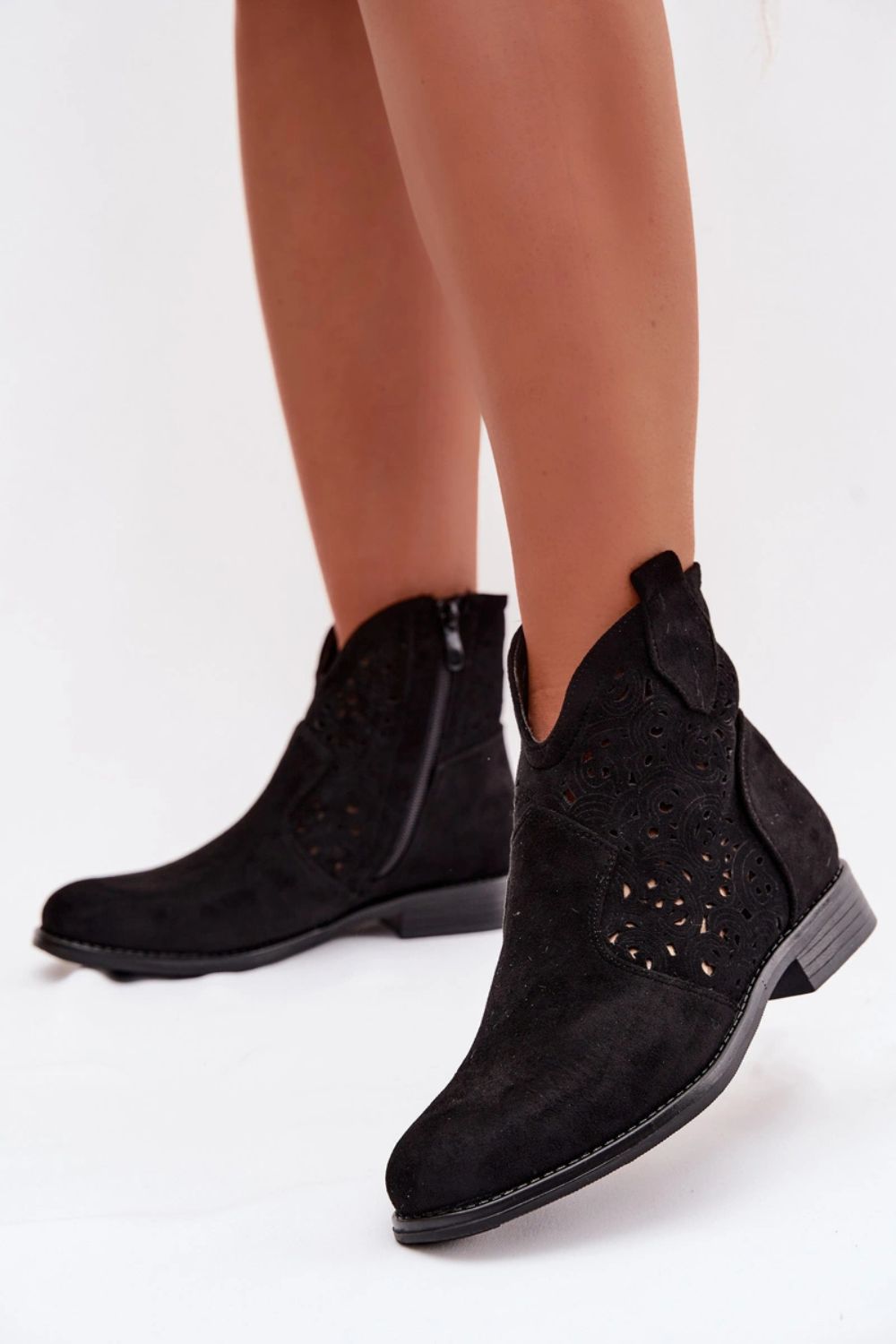 Step In Style Black Faux Suede Flat Boots with Round Toe - view 3