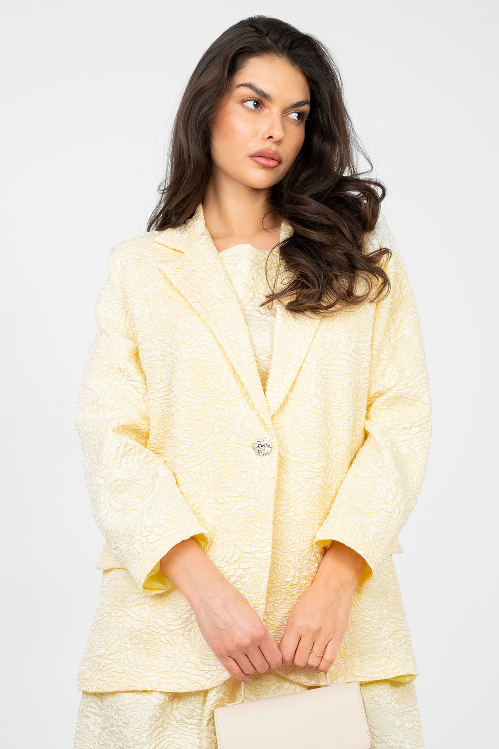 Rue Paris Light Yellow Floral Long Sleeve Jacket