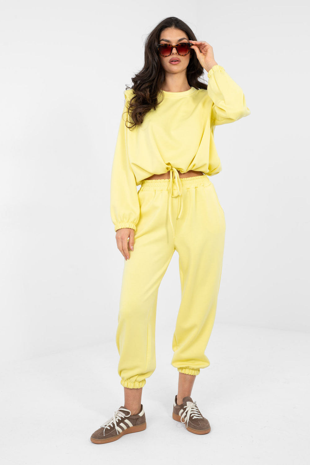 Rue Paris Light Yellow Round Neck High Waisted Long Sleeve Co-Ord Set