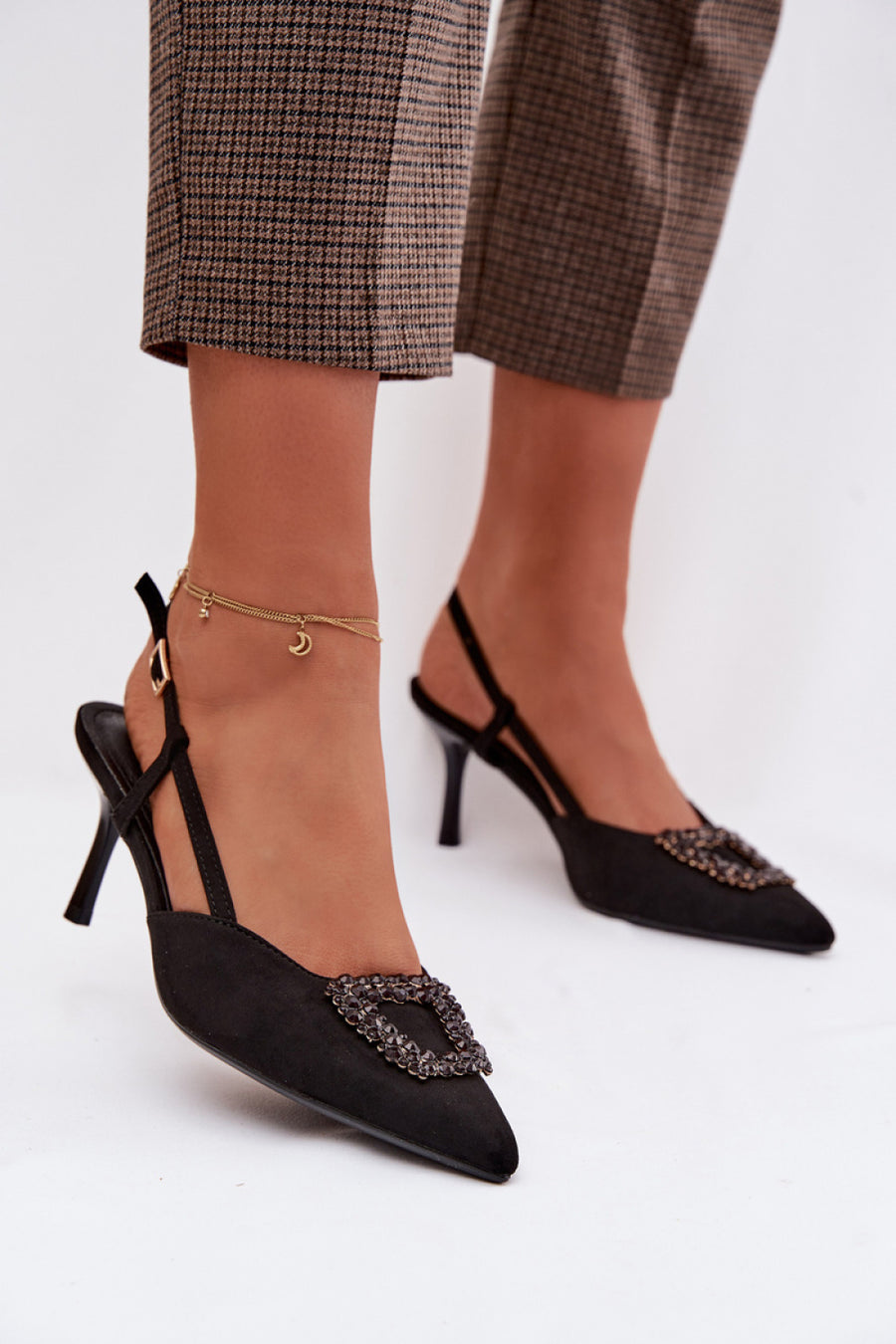 Step In Style Ismeria Black Faux Suede Stiletto Heeled Sandals