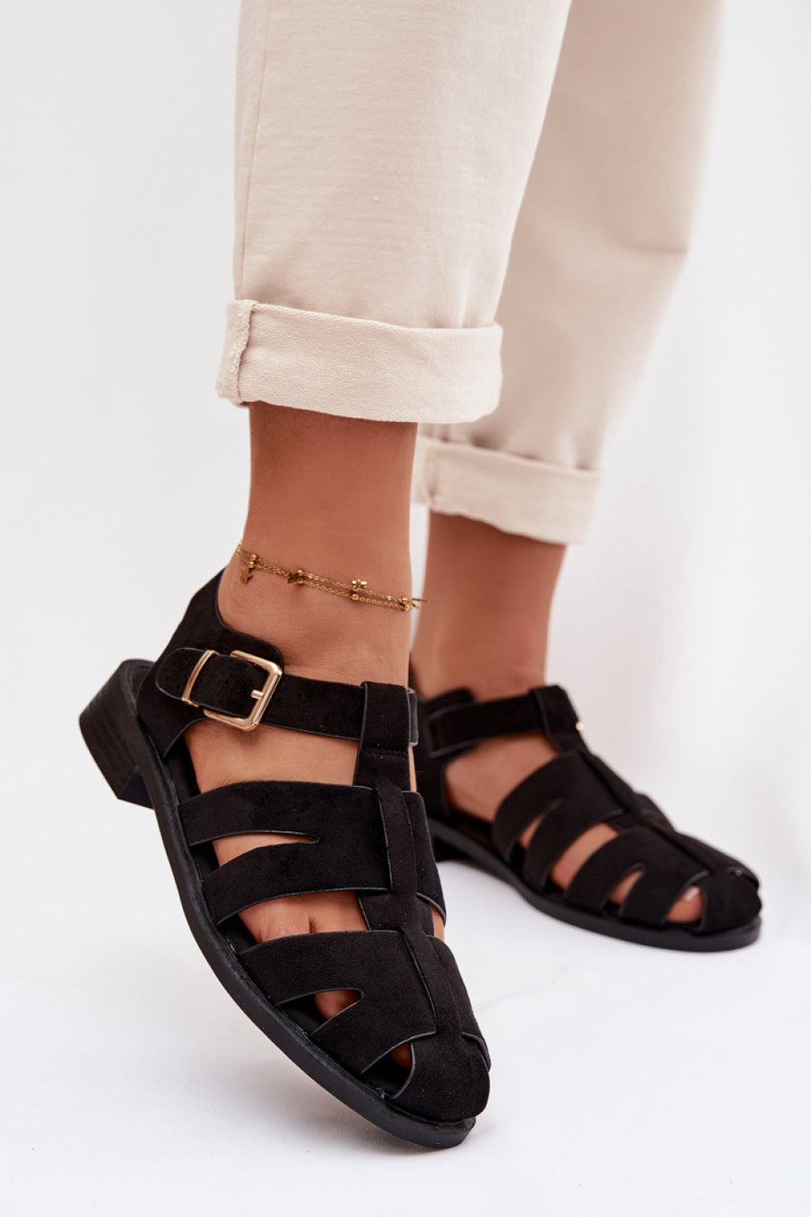 Step In Style Janessa Black Flat Sandals
