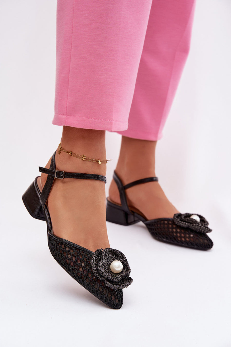 Step In Style Vionessa Black Mesh Block Heel Sandals