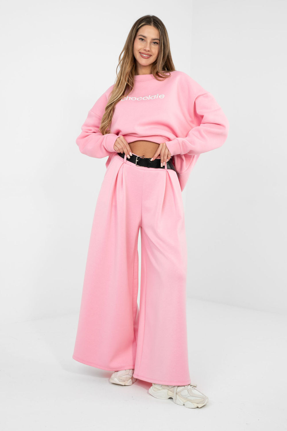 Rue Paris Pink Pleated High Waisted Joggers