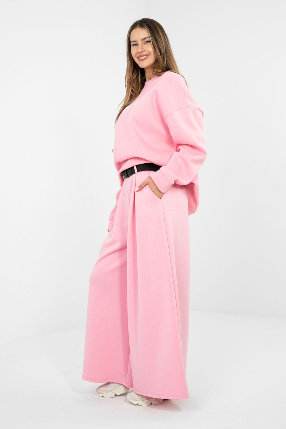 Rue Paris Pink Pleated High Waisted Joggers - view 2