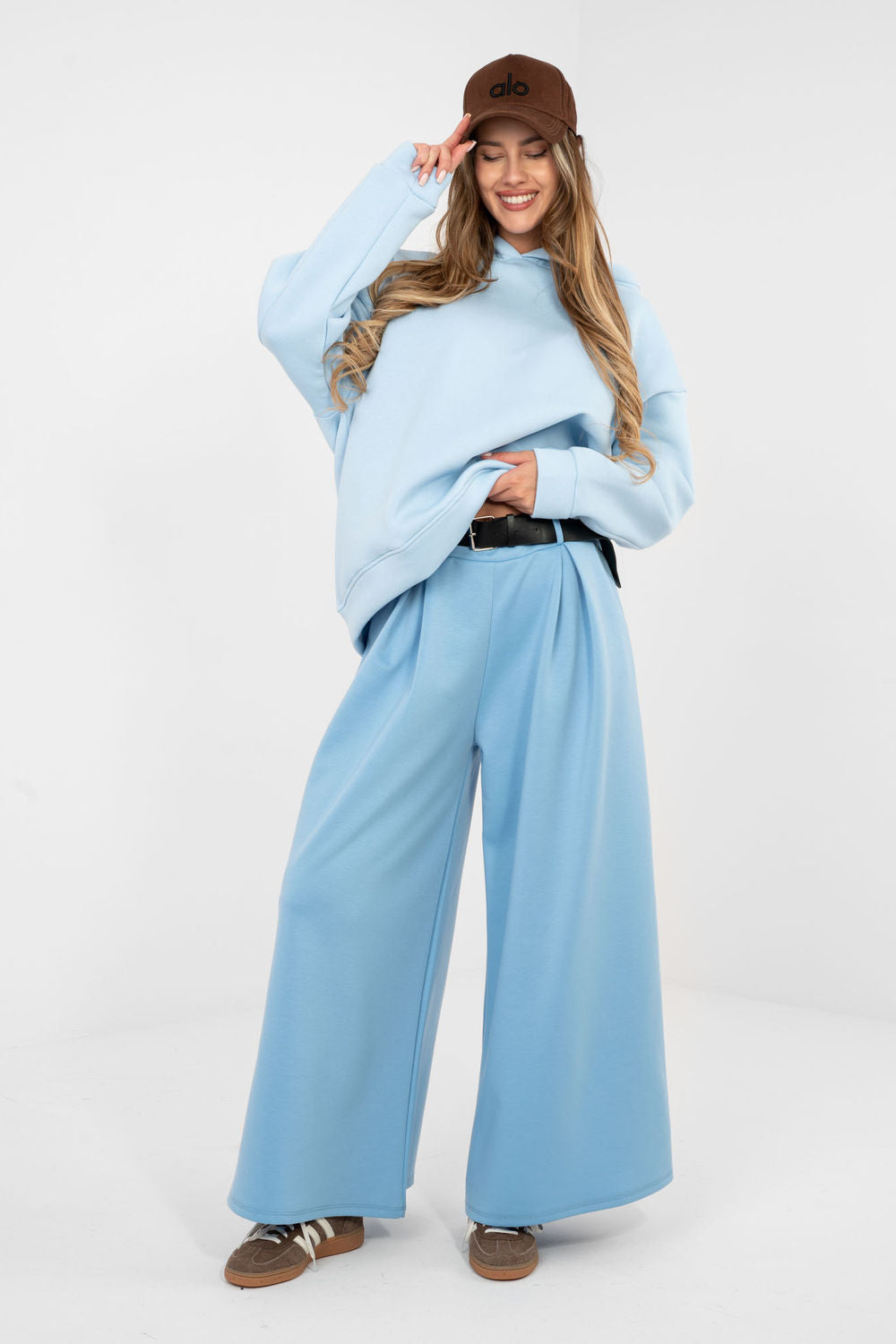 Rue Paris Blue Pleated High Waisted Joggers