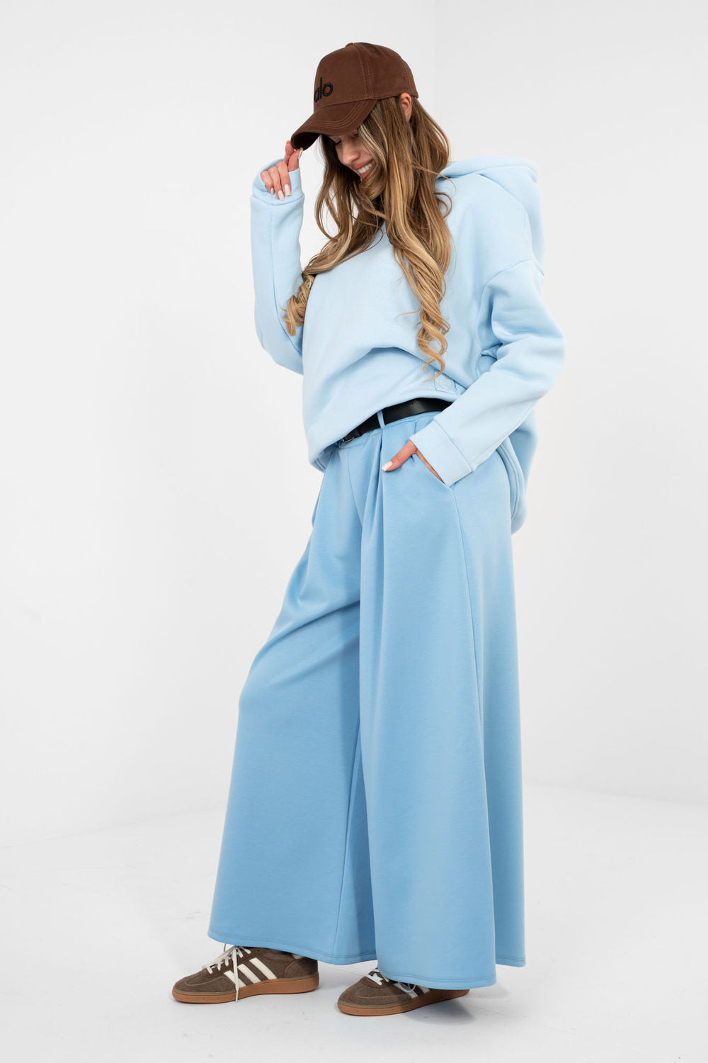Rue Paris Blue Pleated High Waisted Joggers - view 2