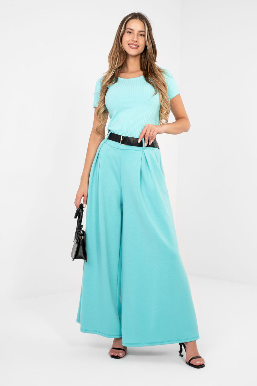 Rue Paris Mint Pleated High Waisted Joggers
