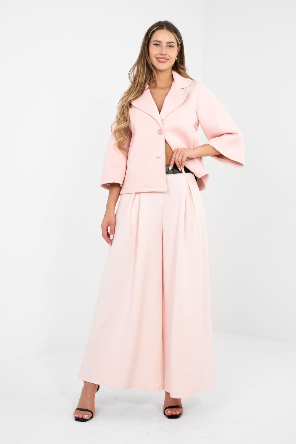Rue Paris Light Pink Pleated High Waisted Joggers