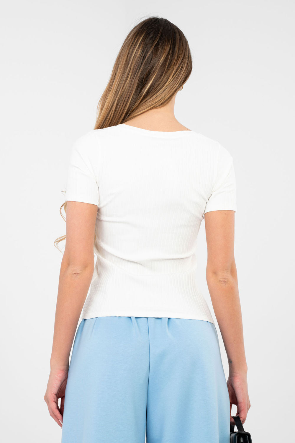 Rue Paris White Bodycon Short Sleeve Blouse - view 3