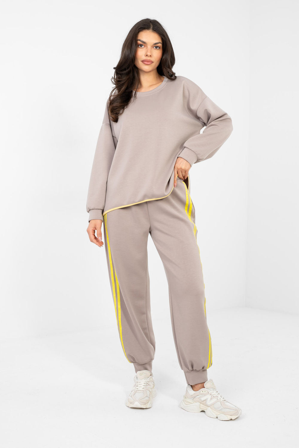 Rue Paris Dark Beige Striped High Waisted Co-Ord Set