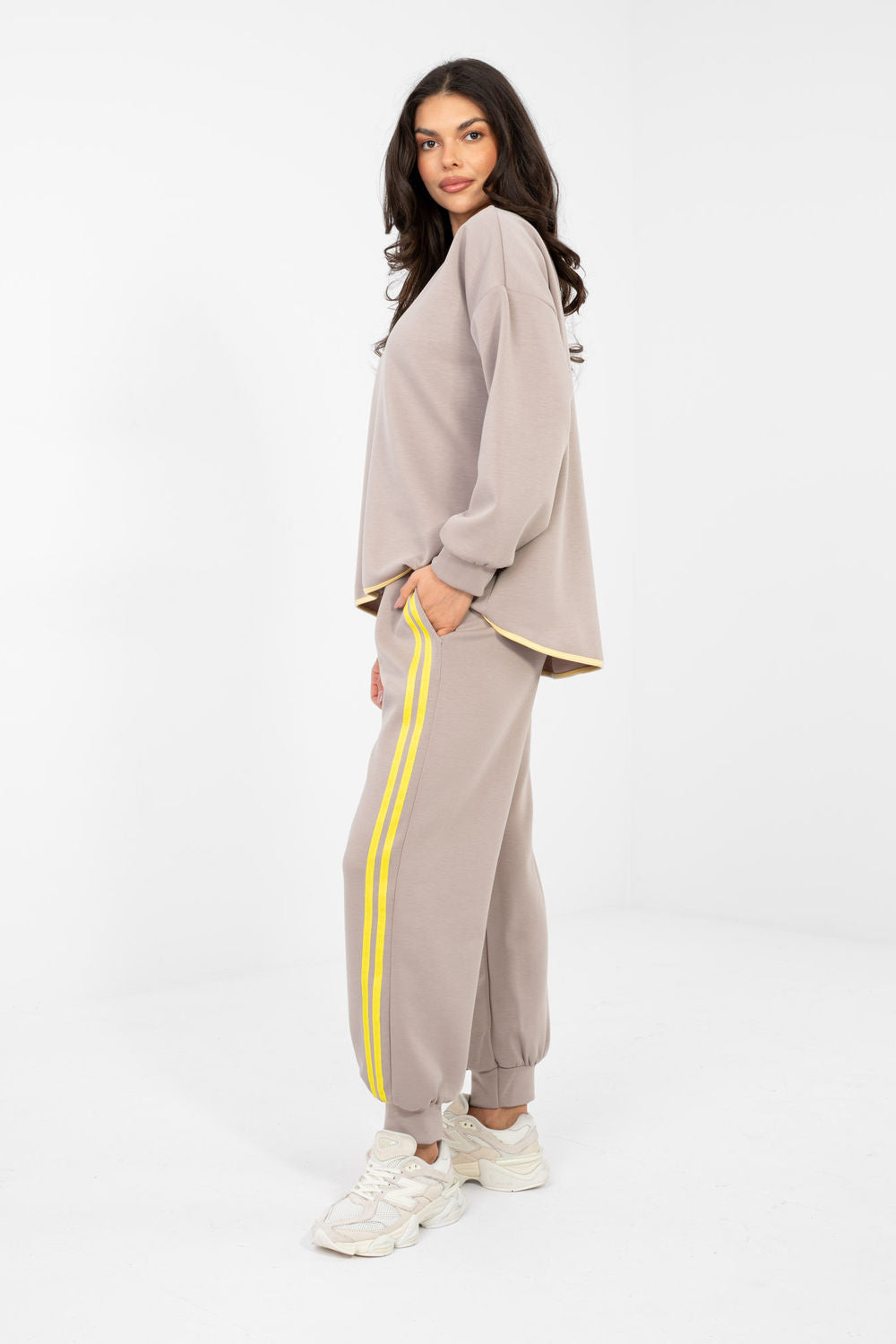 Rue Paris Dark Beige Striped High Waisted Co-Ord Set - view 2