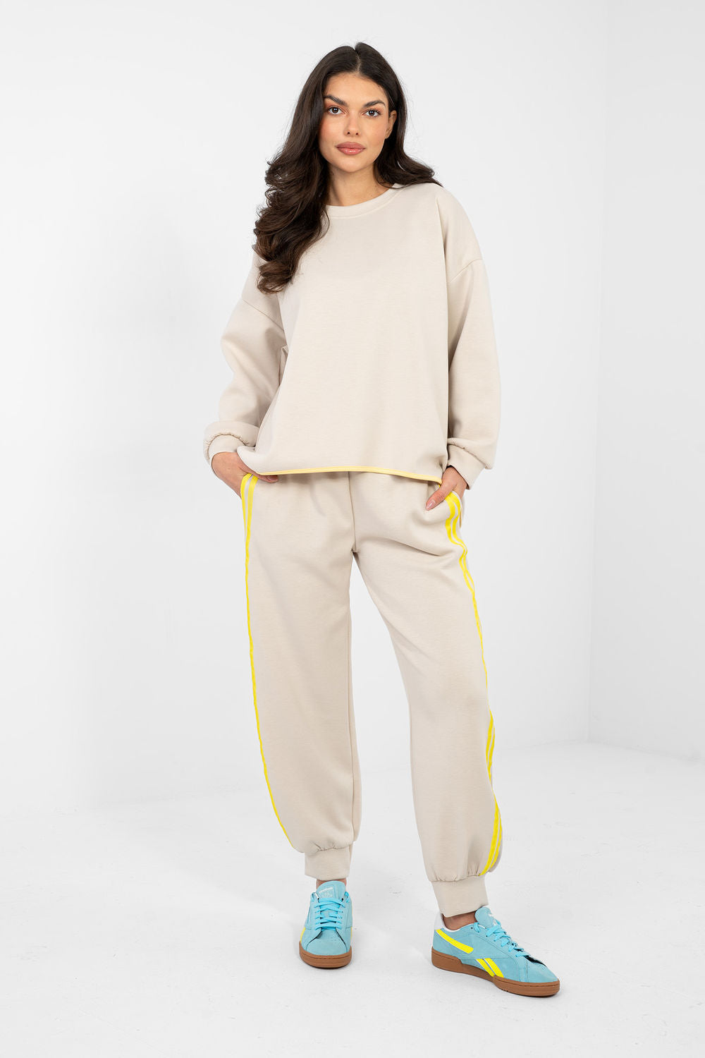 Rue Paris Light Beige Striped High Waisted Co-Ord Set