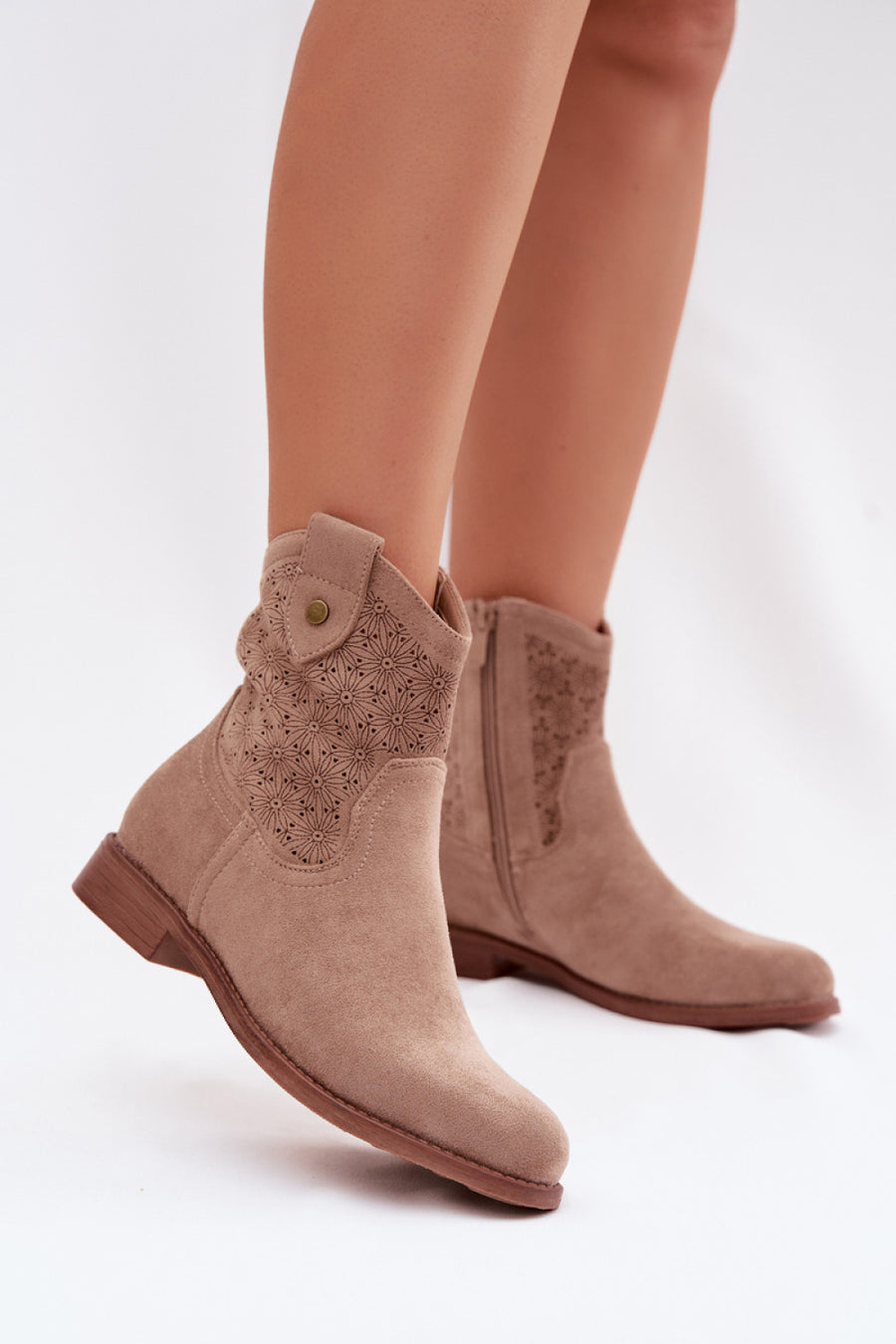 Step In Style Beige Faux Suede Flat Heeled Ankle Boots