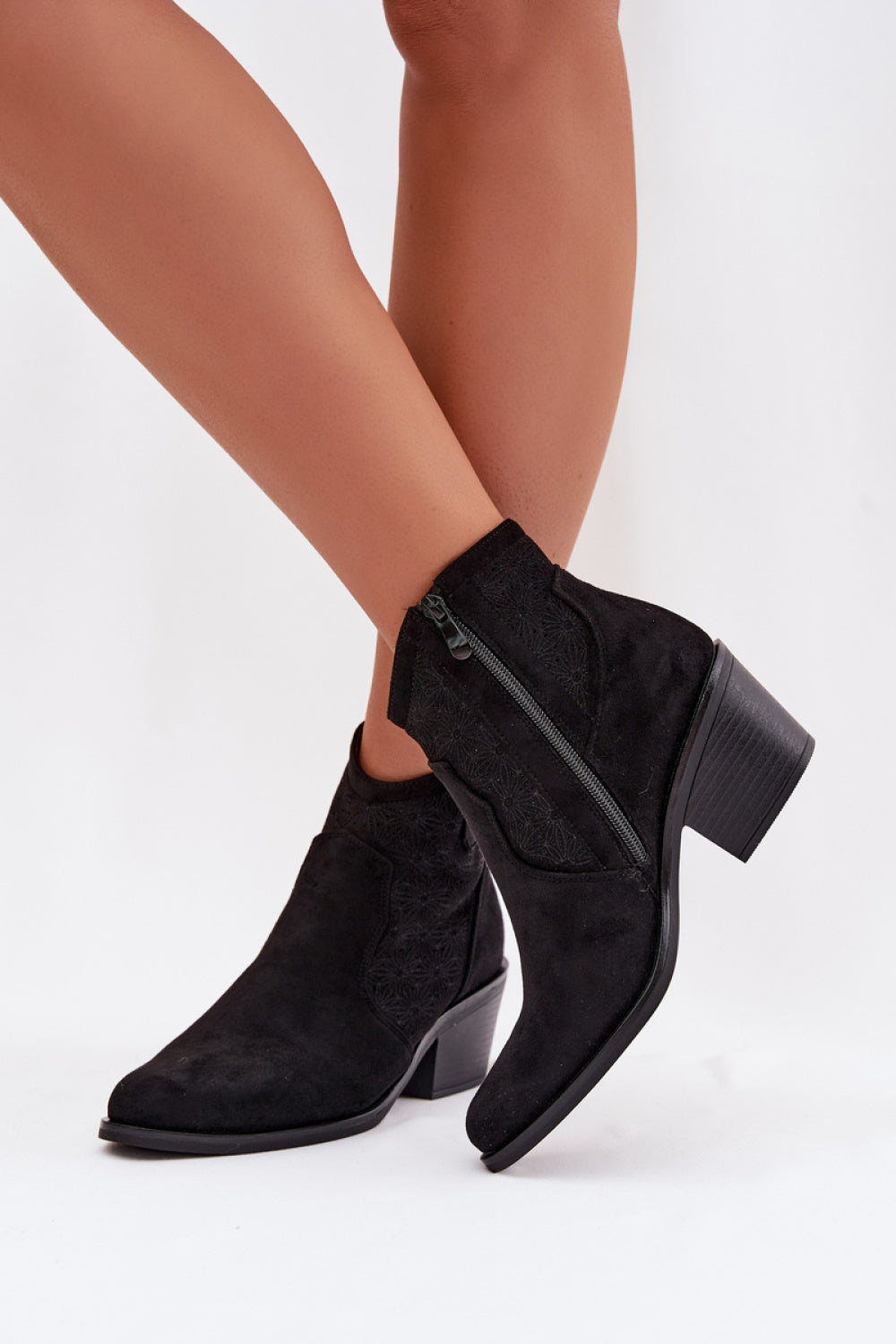 Step In Style Black Faux Suede Heeled Ankle Boots