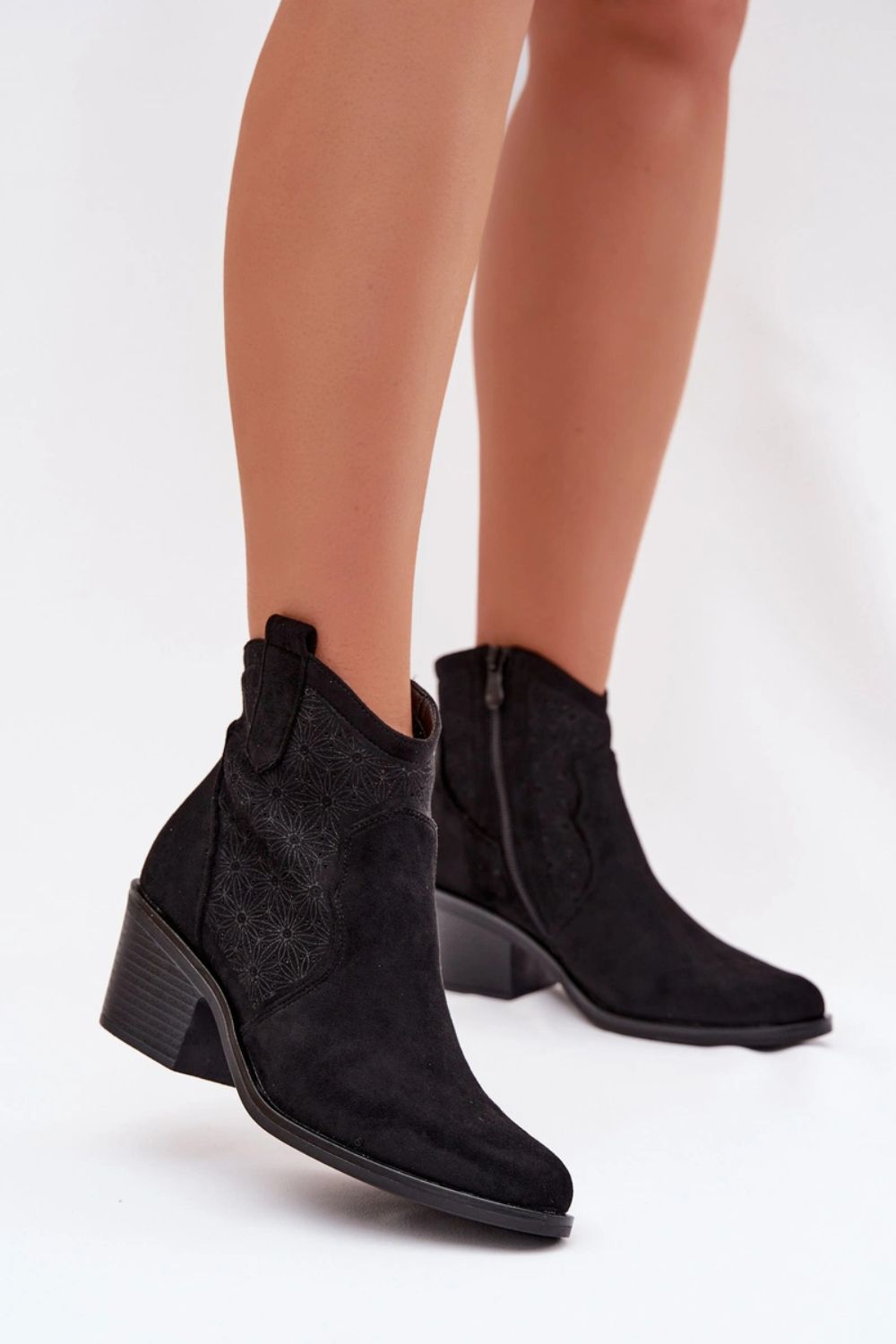 Step In Style Black Faux Suede Heeled Ankle Boots - view 3