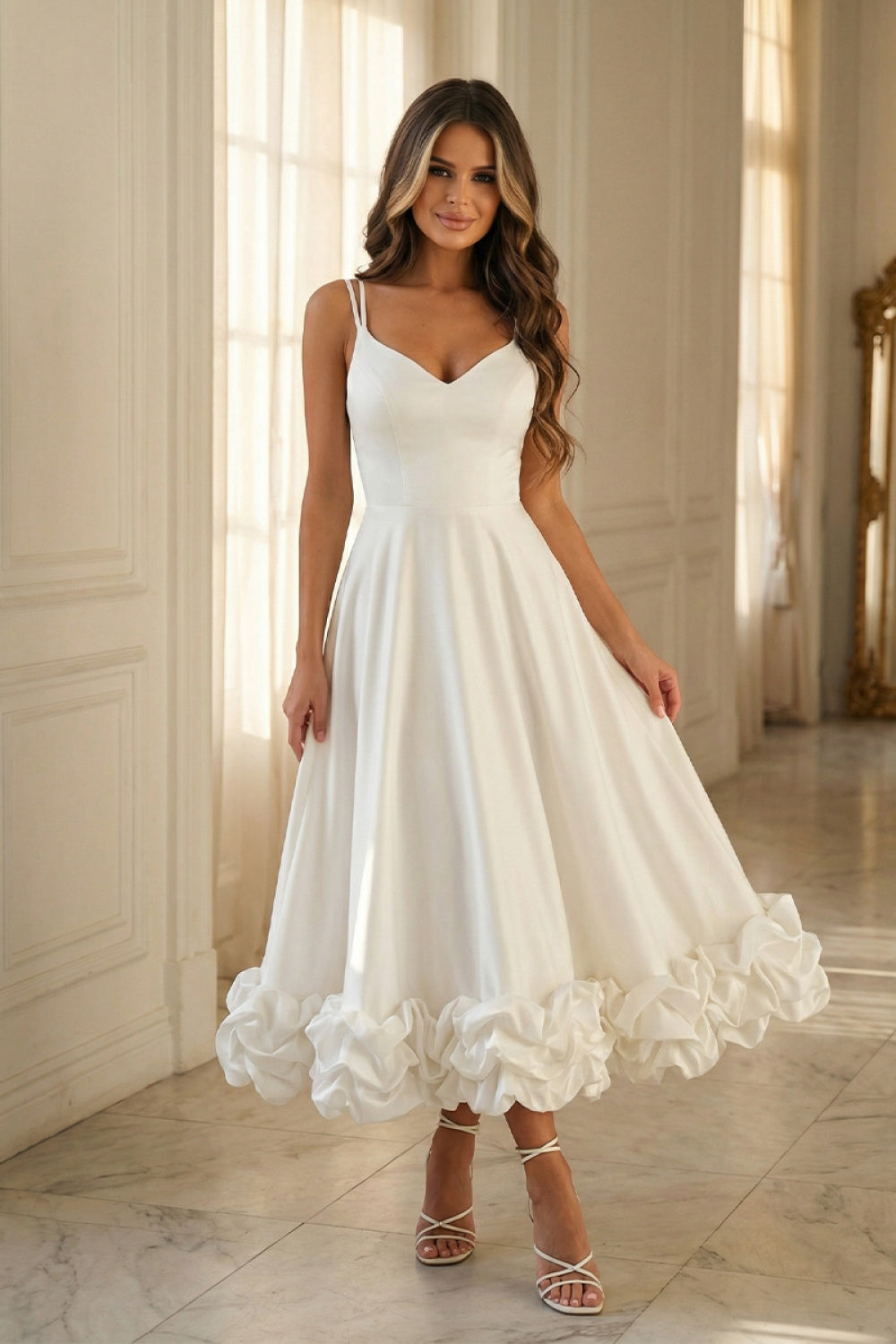 Bicotone White Midi Bodycon Cocktail Dress