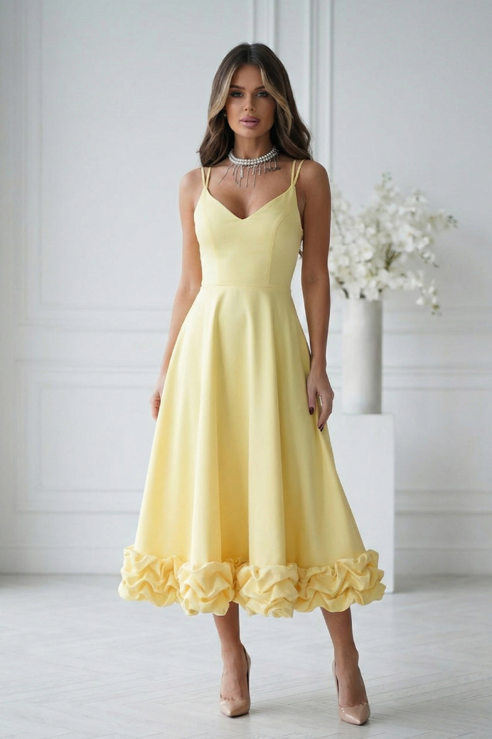 Bicotone Yellow Midi Bodycon Cocktail Dress