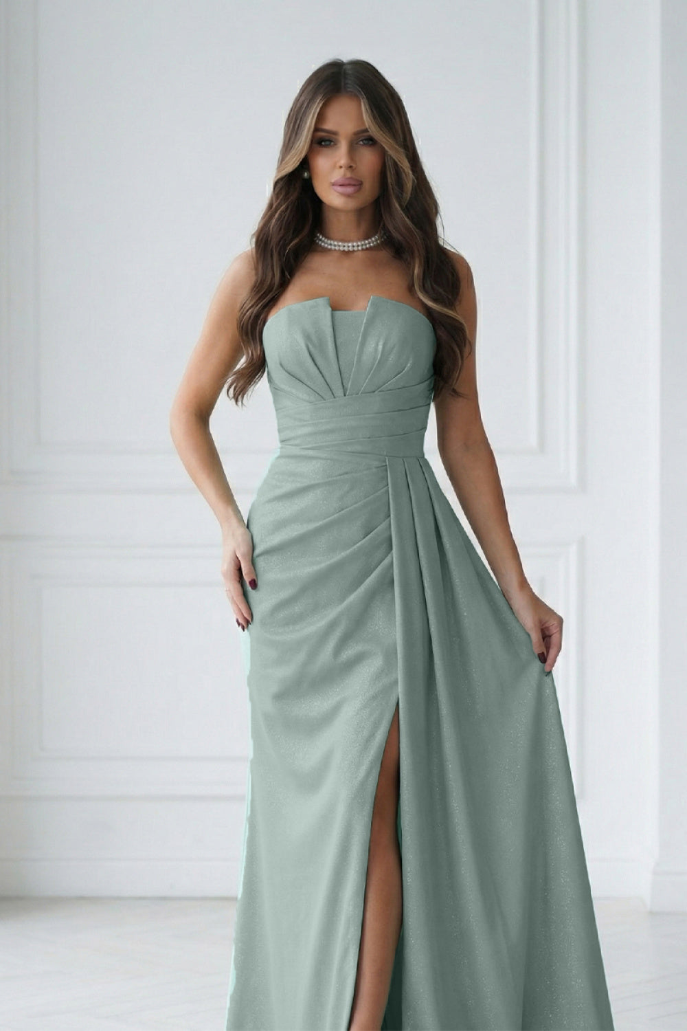 Bicotone Mint Pleated Maxi Dress