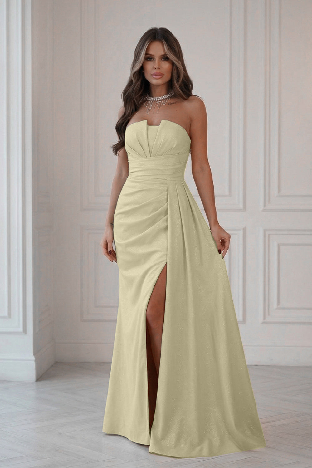 Bicotone Yellow Pleated Maxi Dress