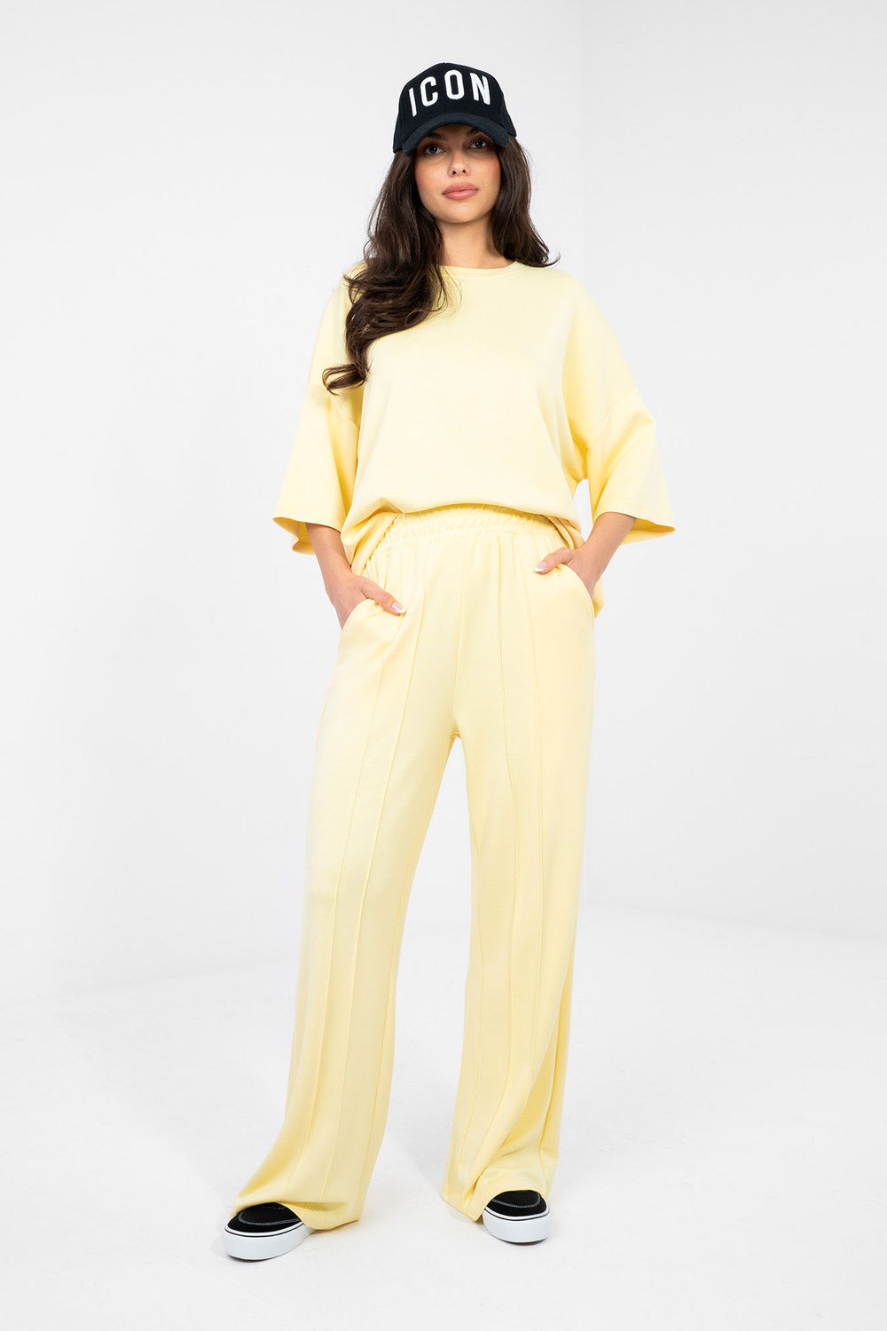 Rue Paris Light Yellow Wide Leg High Waisted Joggers - view 2