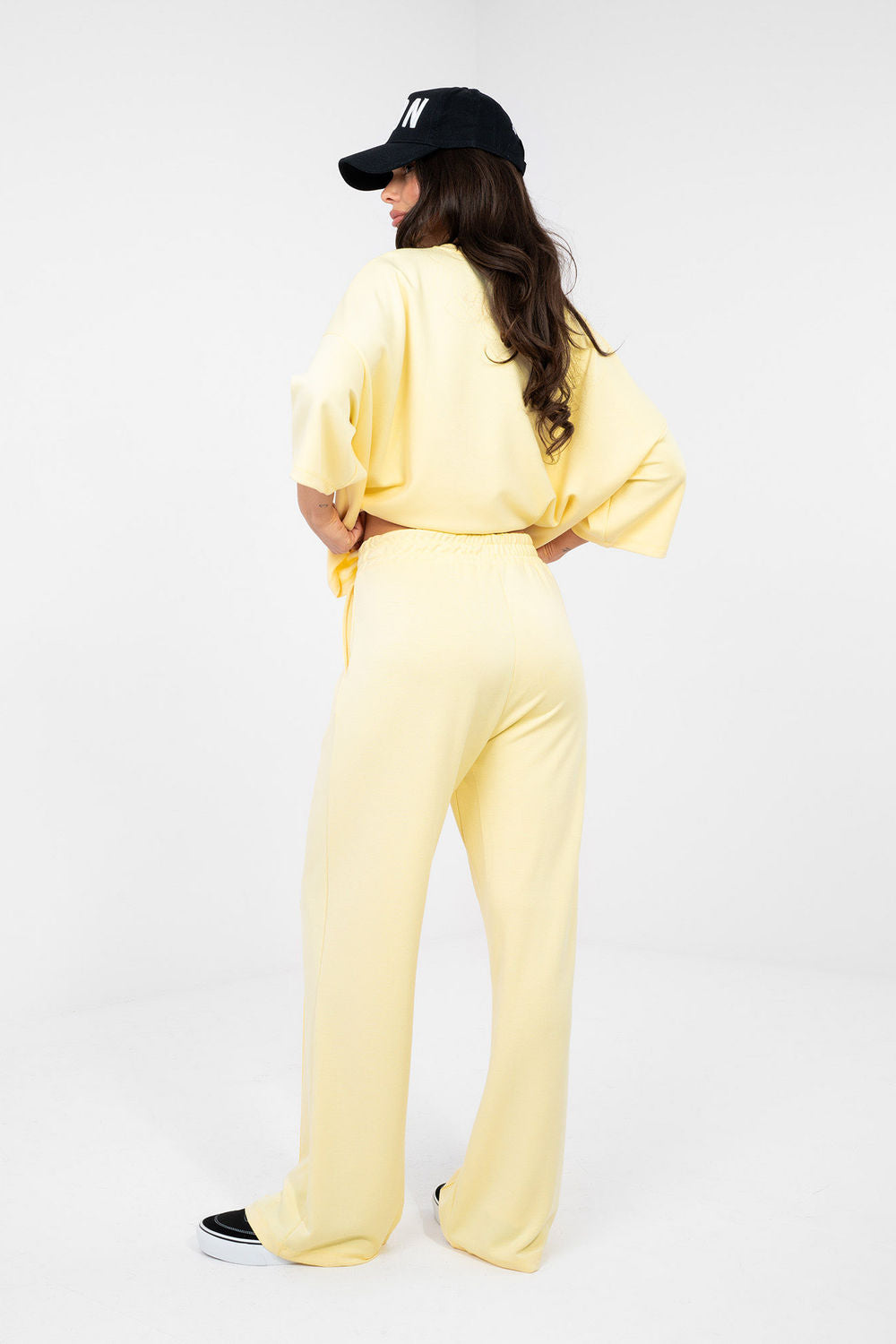 Rue Paris Light Yellow Wide Leg High Waisted Joggers - view 3