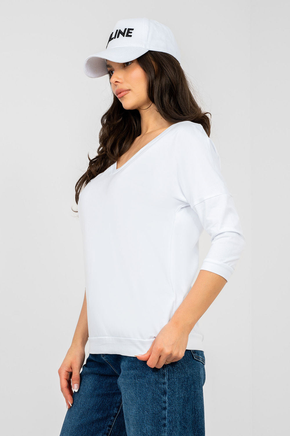 Rue Paris White V-Neck Cotton Blouse