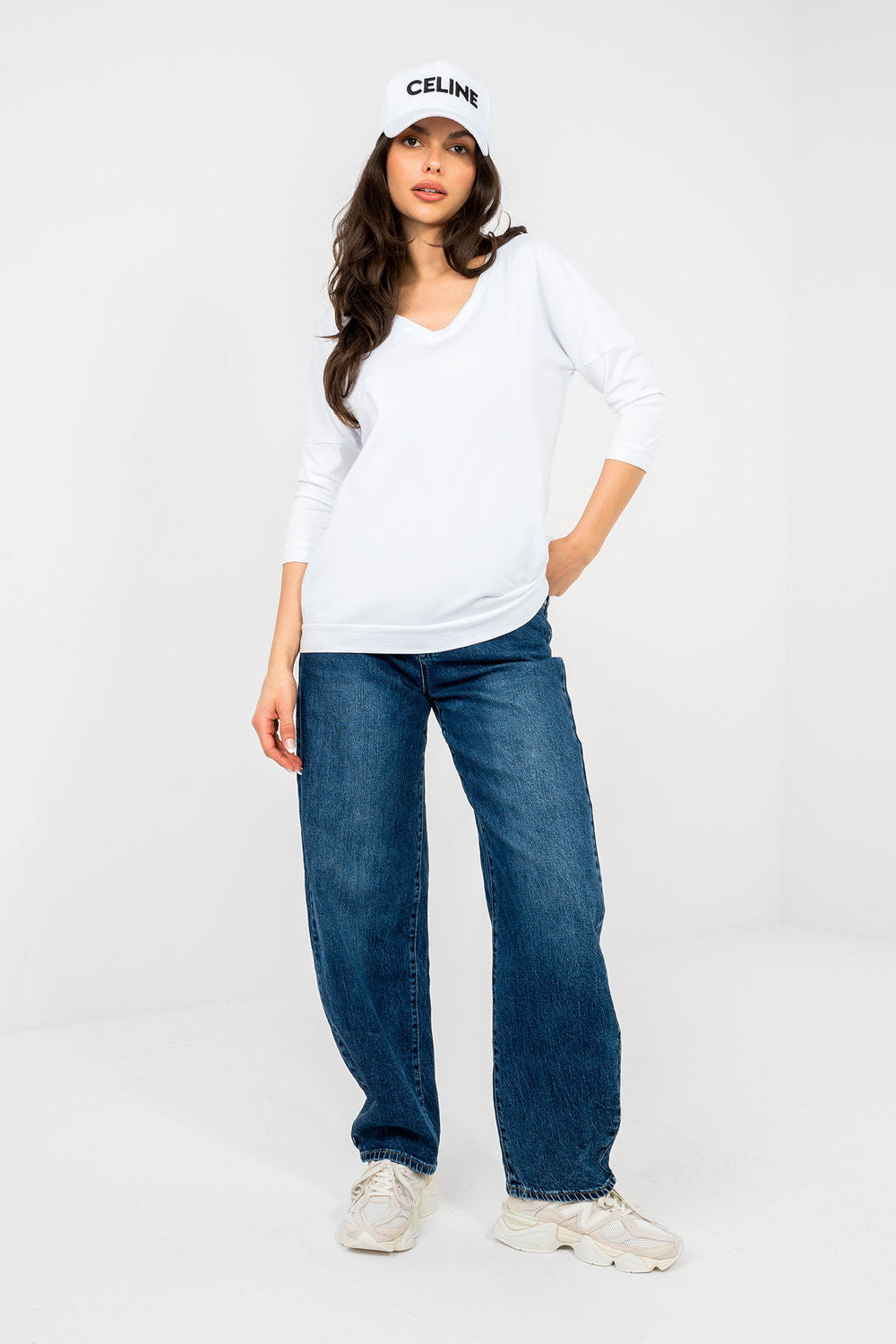 Rue Paris White V-Neck Cotton Blouse - view 2