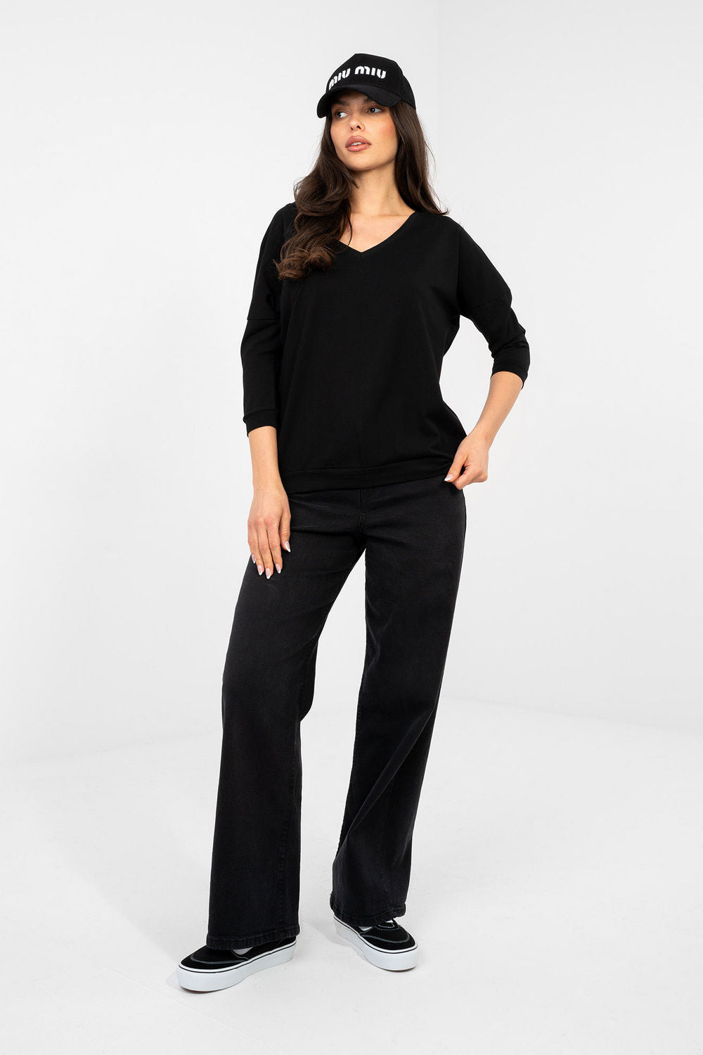 Rue Paris Black V-Neck Cotton Blouse - view 2
