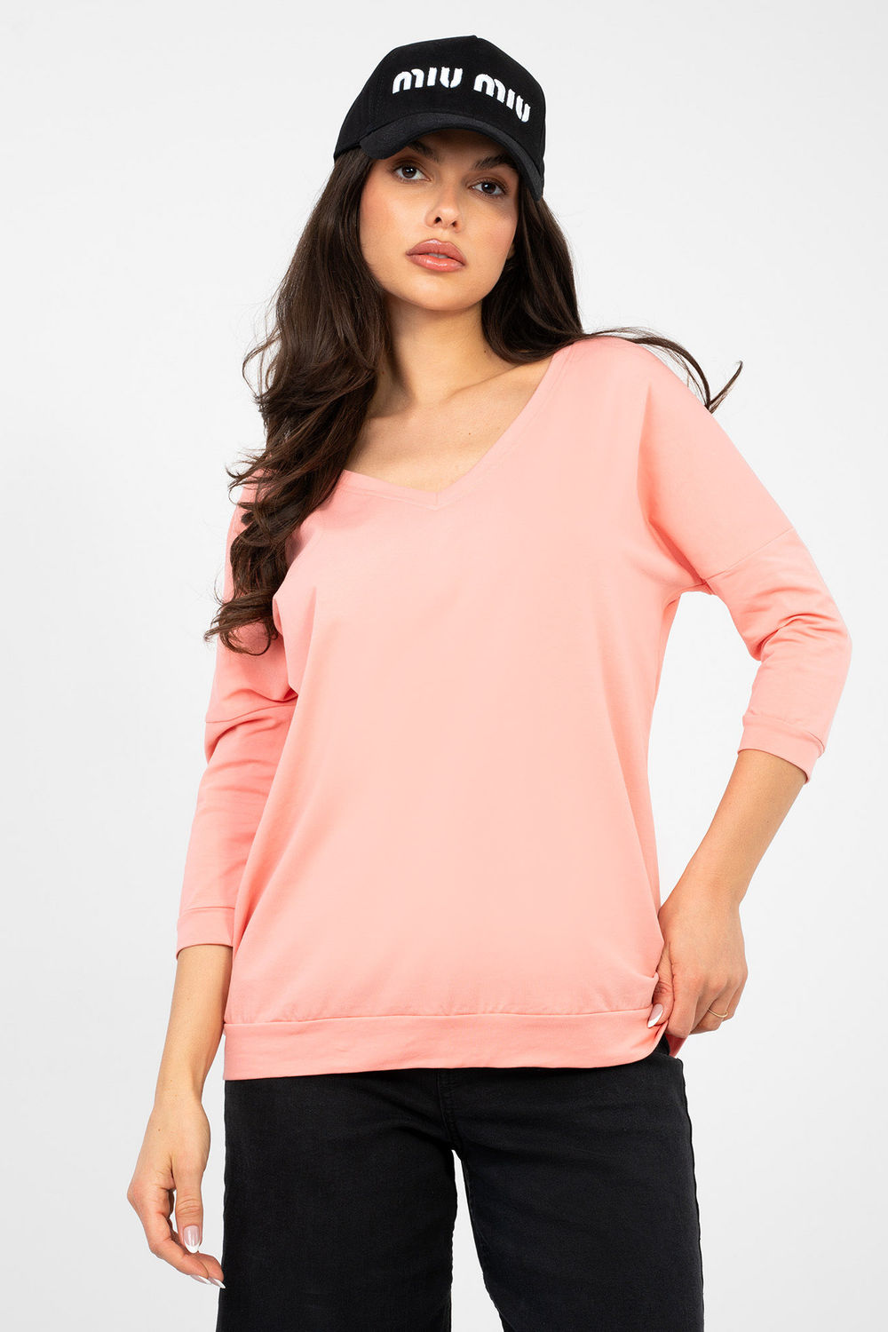 Rue Paris Peach V-Neck Cotton Blouse