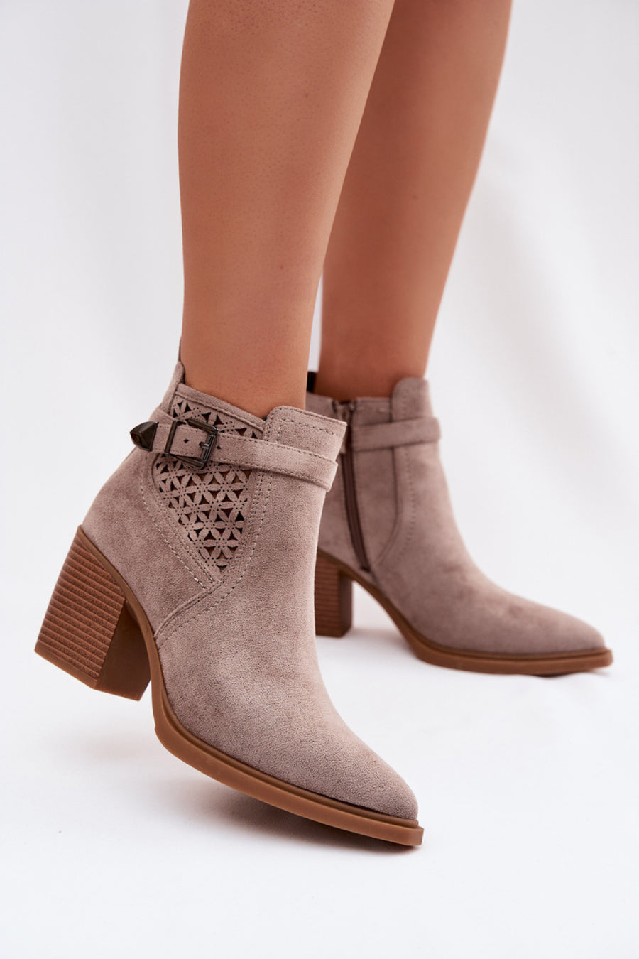 Step In Style Deloriah Dark Beige Lace Heeled Ankle Boots