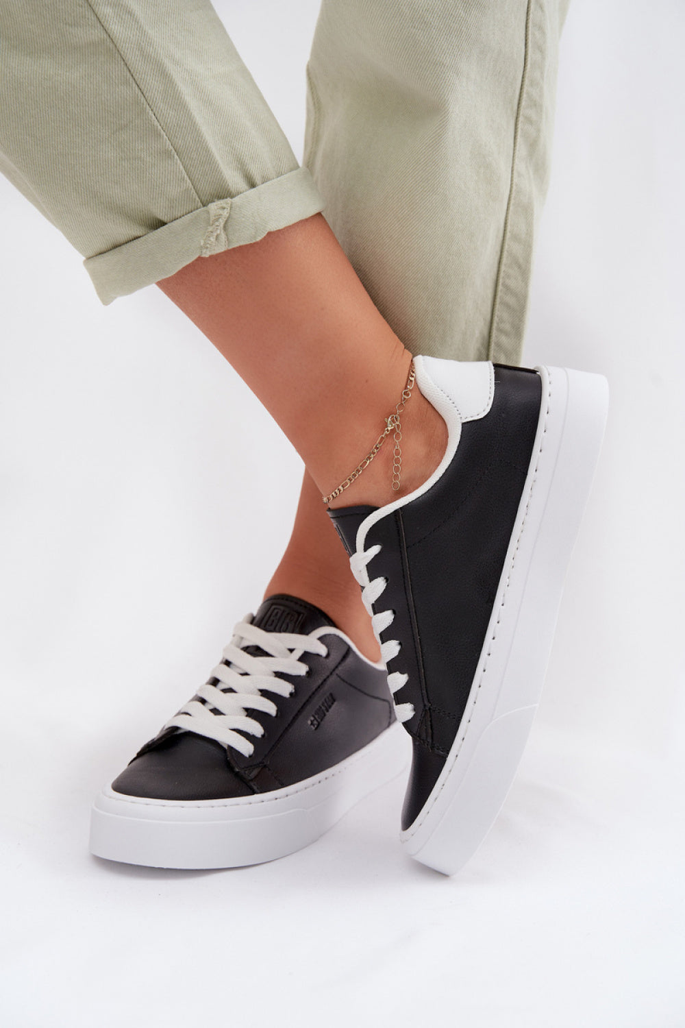 Step In Style Black Faux Leather Trainers